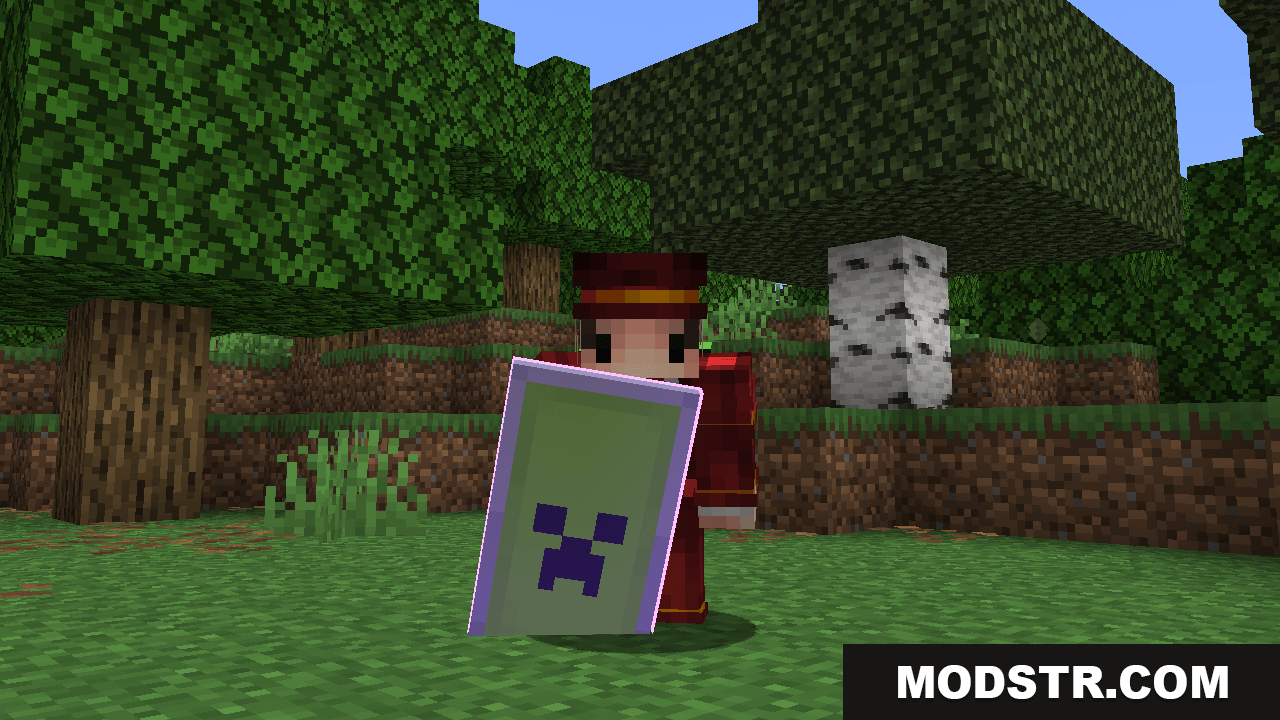 Enchantment Glows - Thin Outlines Resource Pack Screenshot 5 Player holding an enchanted shield with a thin purple glowing outline