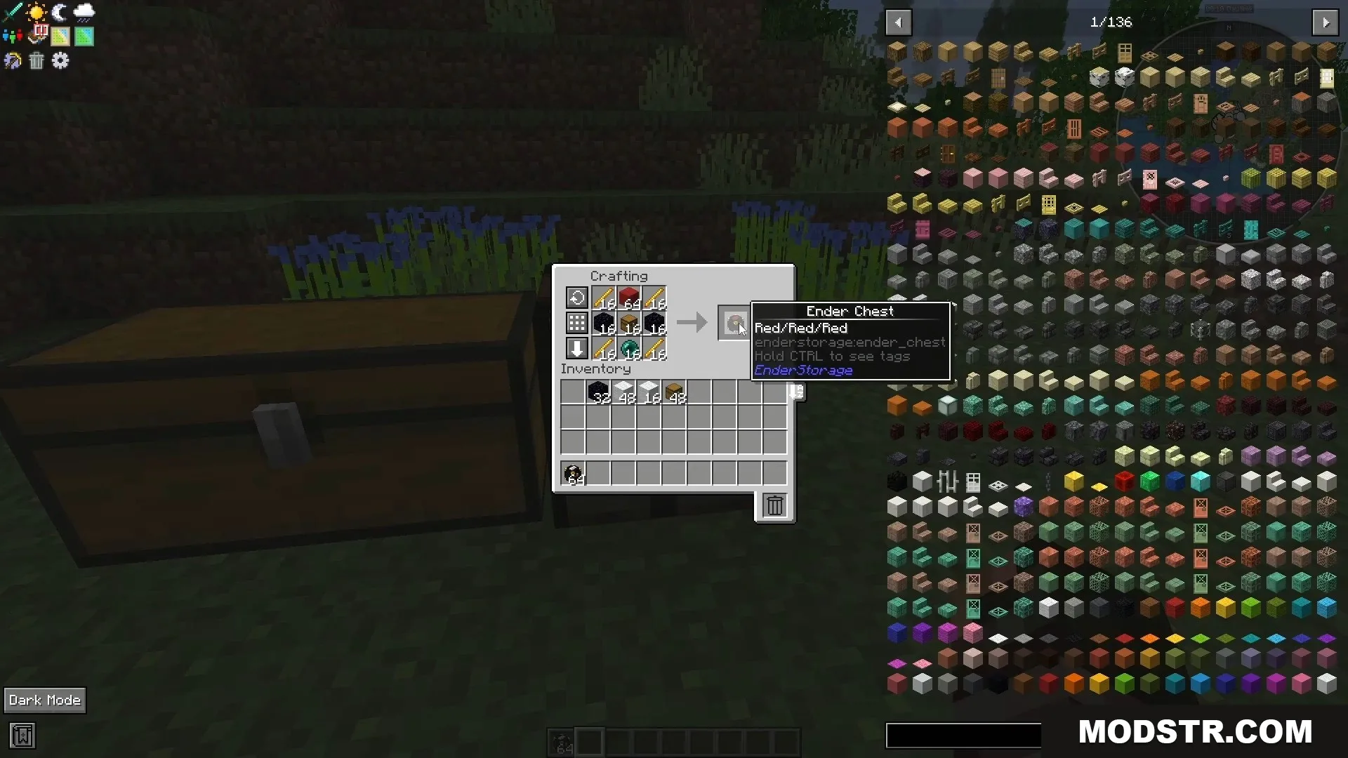 Crafting recipe for a red Ender Chest from the Ender Storage mod