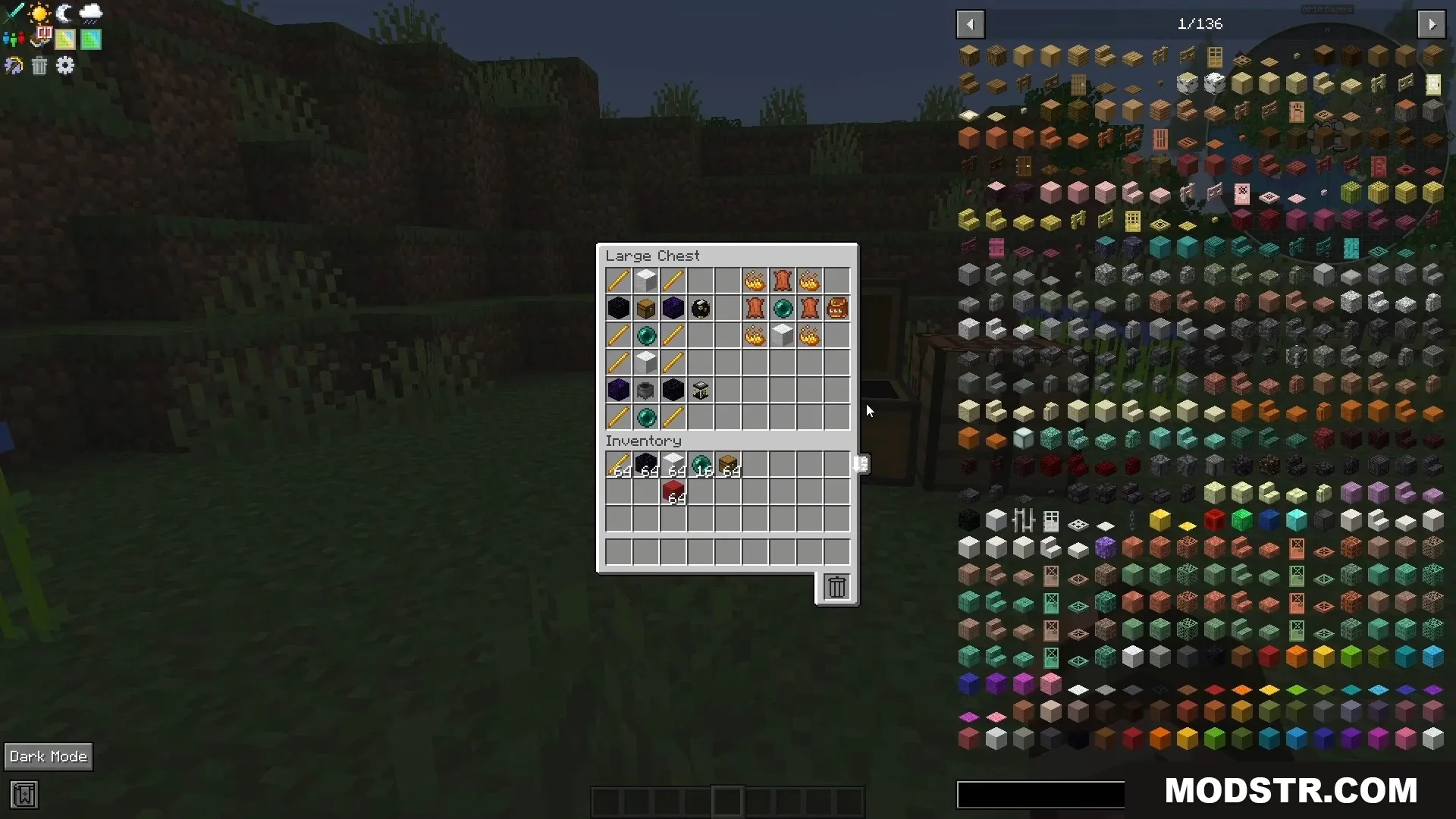 Player viewing the contents of a large chest filled with various items