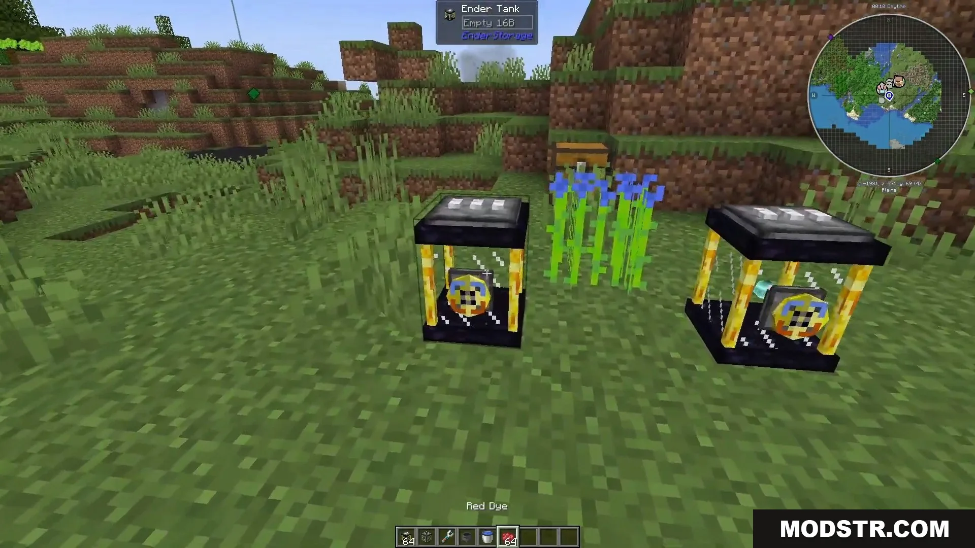 Two Ender Tanks from the Ender Storage mod placed on the grass