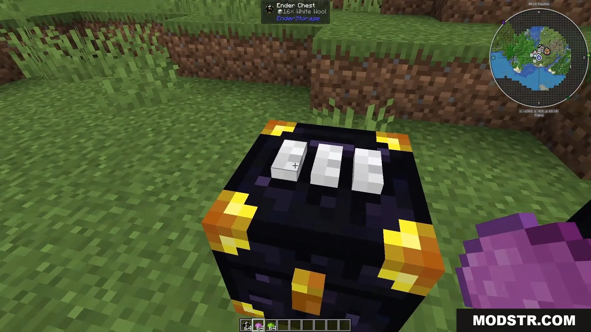 An Ender Chest from the Ender Storage mod with three white color pads