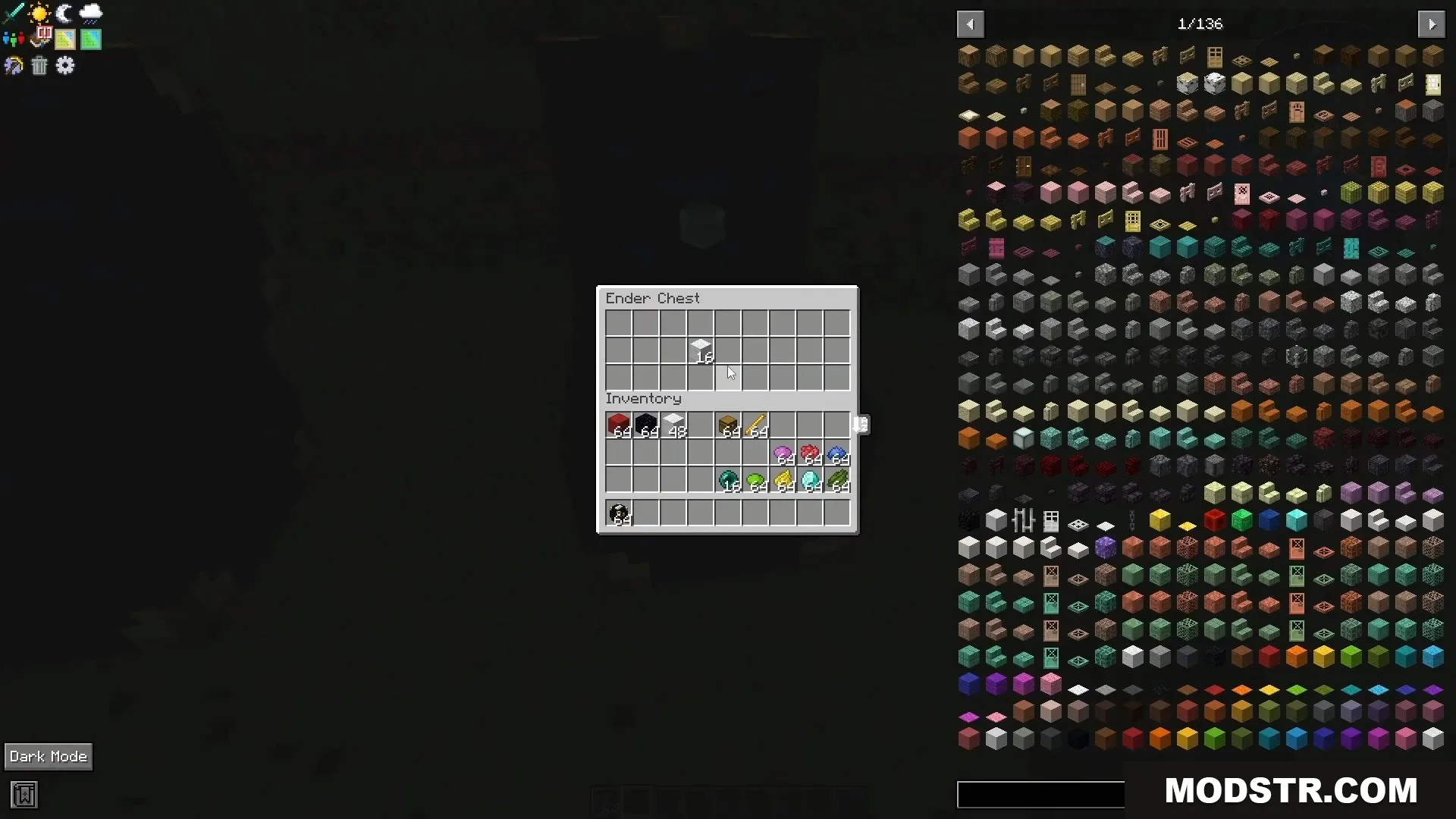 Player viewing the inventory of an Ender Chest with various items inside