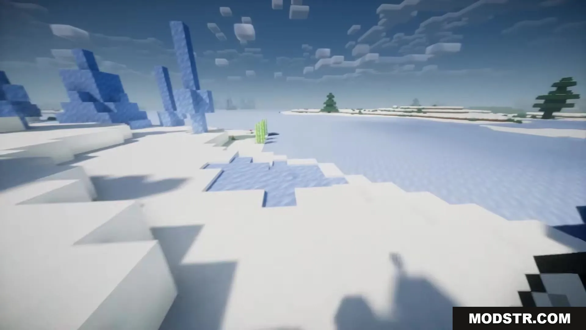 Enhanced Audio Ambience Sound Pack Resource Pack Screenshot 4 Large ice structures on a snowy field next to a frozen lake