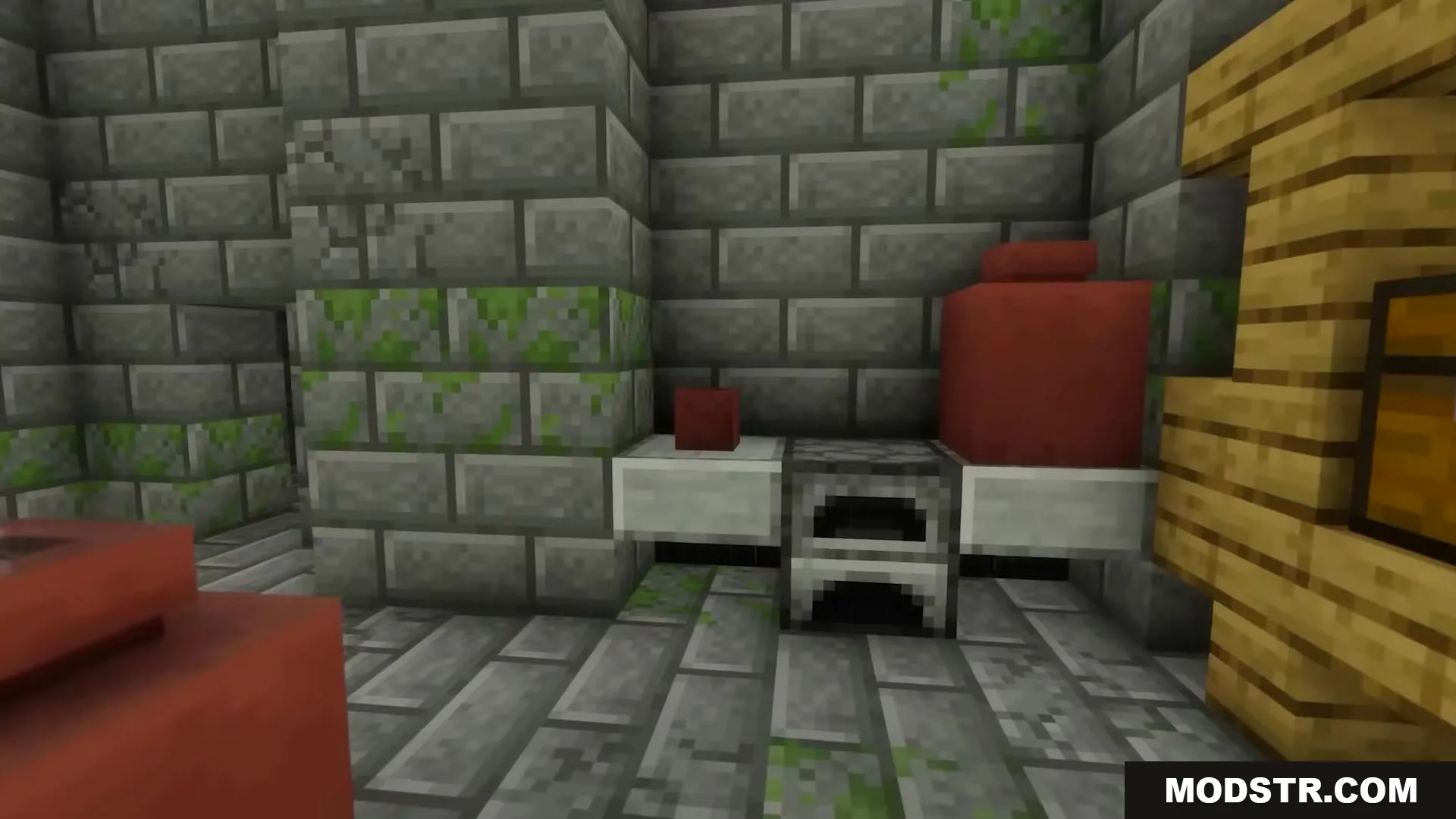 Enhanced Audio Ambience Sound Pack Resource Pack Screenshot 2 Minecraft interior with stone brick walls and red decorative pottery