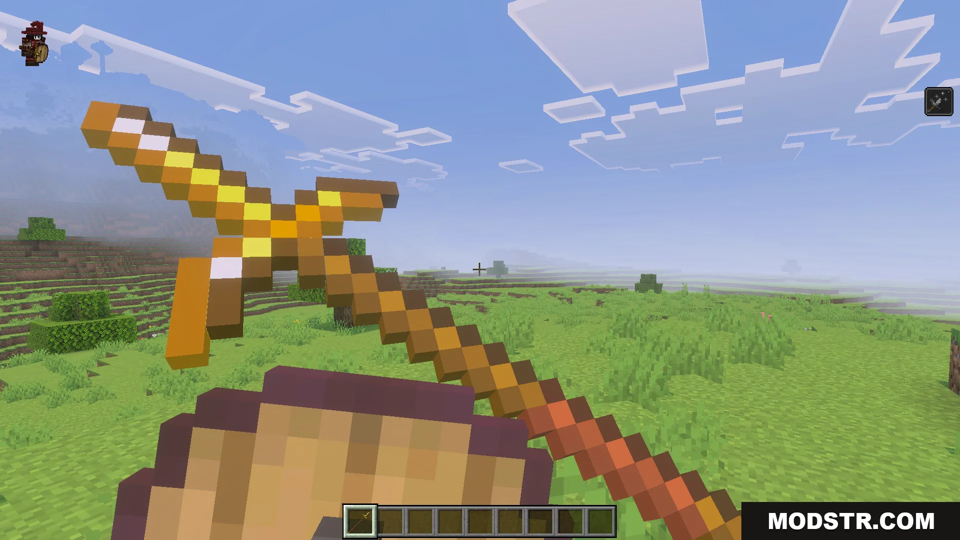 Epic Knights Plus Addon Screenshot 4 First person view of a player holding a golden spear and shield