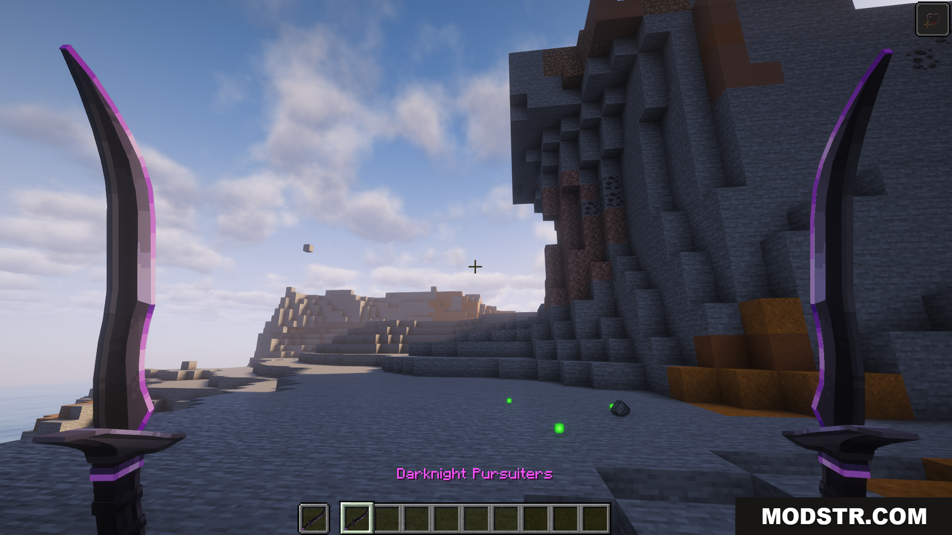 EpicFight Awaken Mod Screenshot 3 Dual wielding Darknight Pursuiter swords on a cliffside