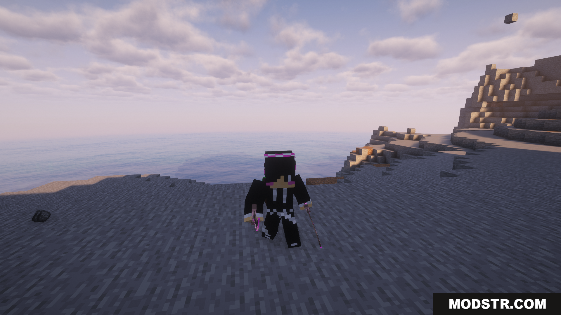 EpicFight Awaken Mod Screenshot 8 Player dual-wielding two swords on a rocky beach