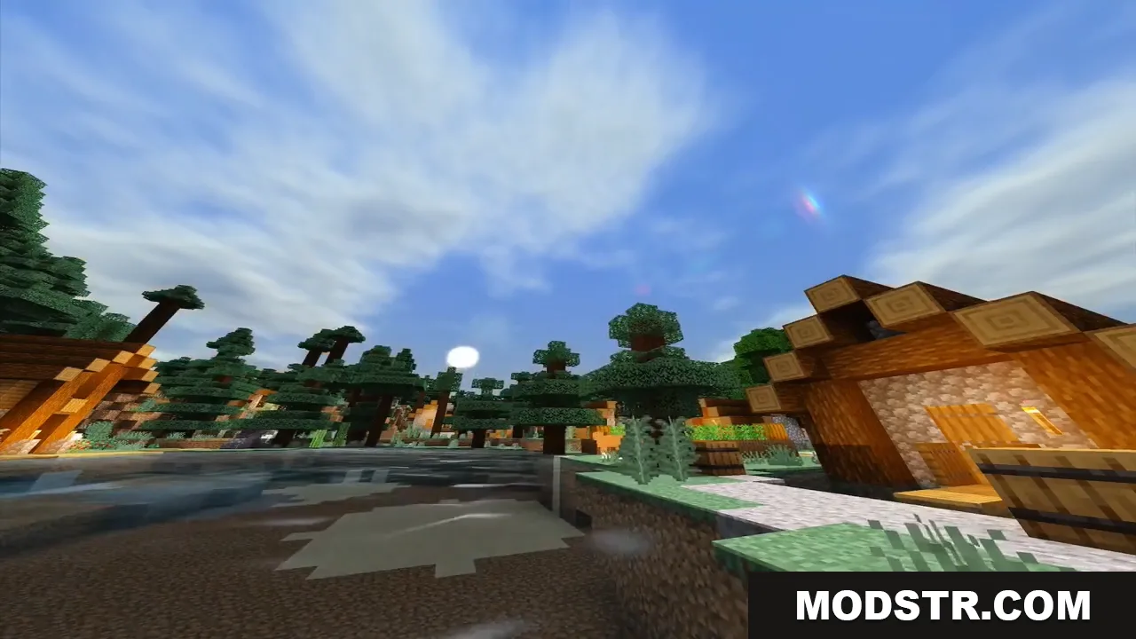 ESBE 1G Shader Screenshot 2 Beautiful Minecraft landscape featuring realistic sky and lighting from a shader pack