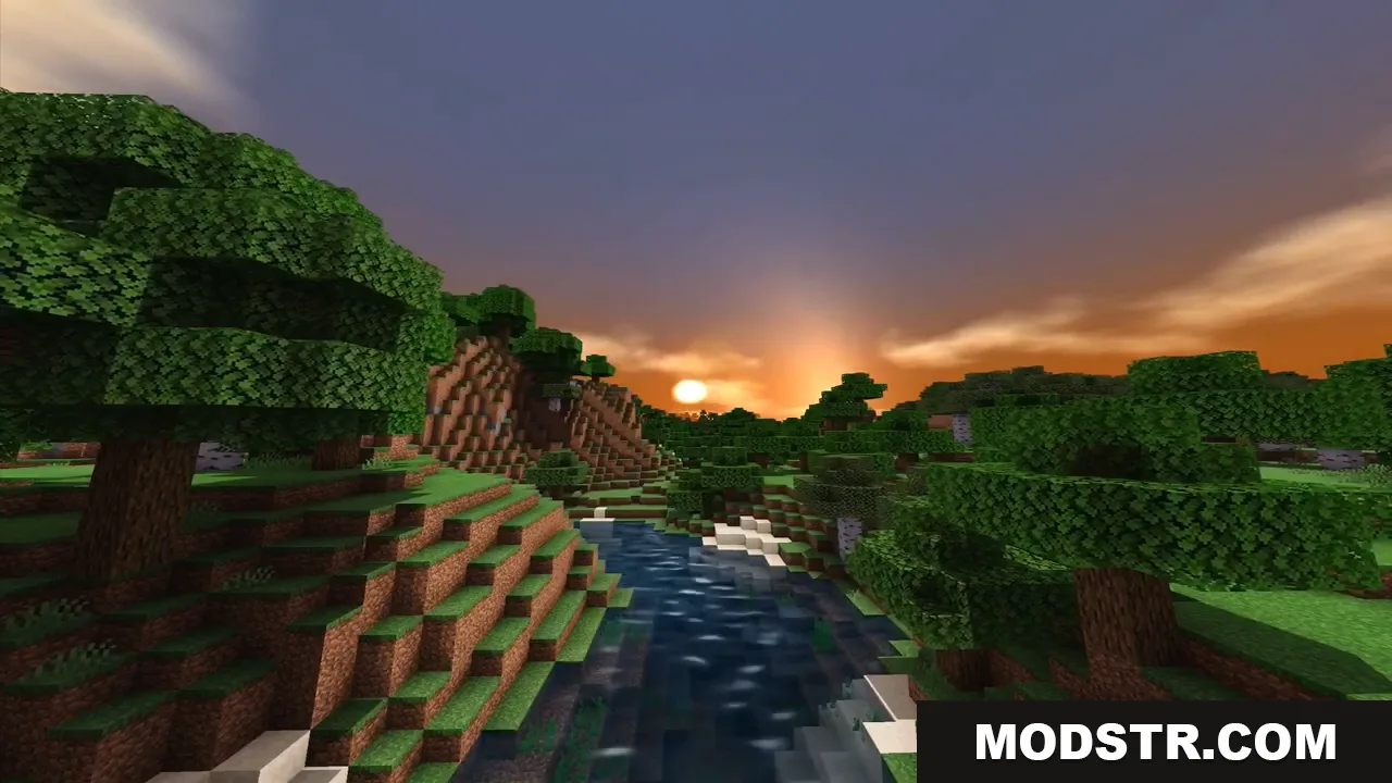 ESBE 1G Shader Screenshot 5 A beautiful sunset over a river and forest using ESBE 1G Shader