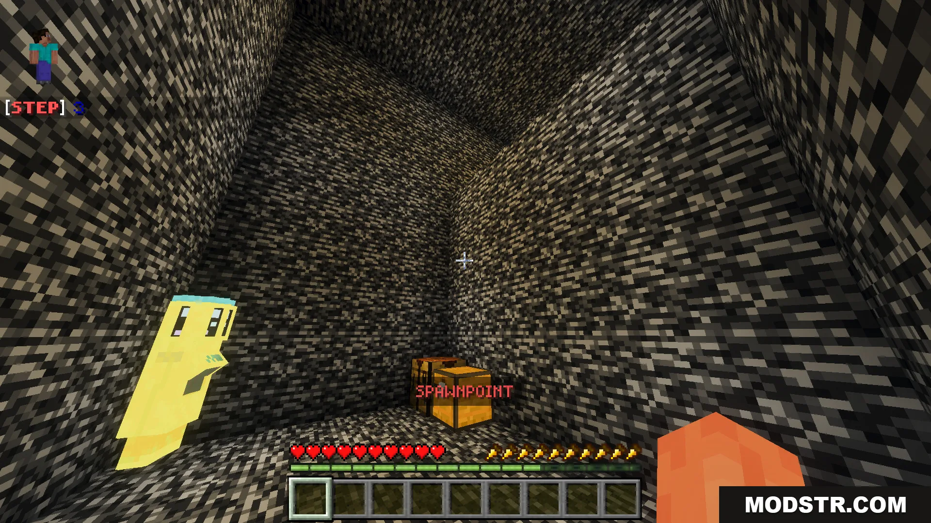 Starting room of Bedrock Prison with a chest and a yellow character