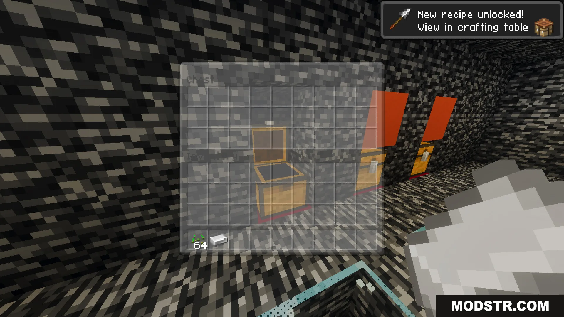 New recipe notification appears while searching chests in the bedrock prison map
