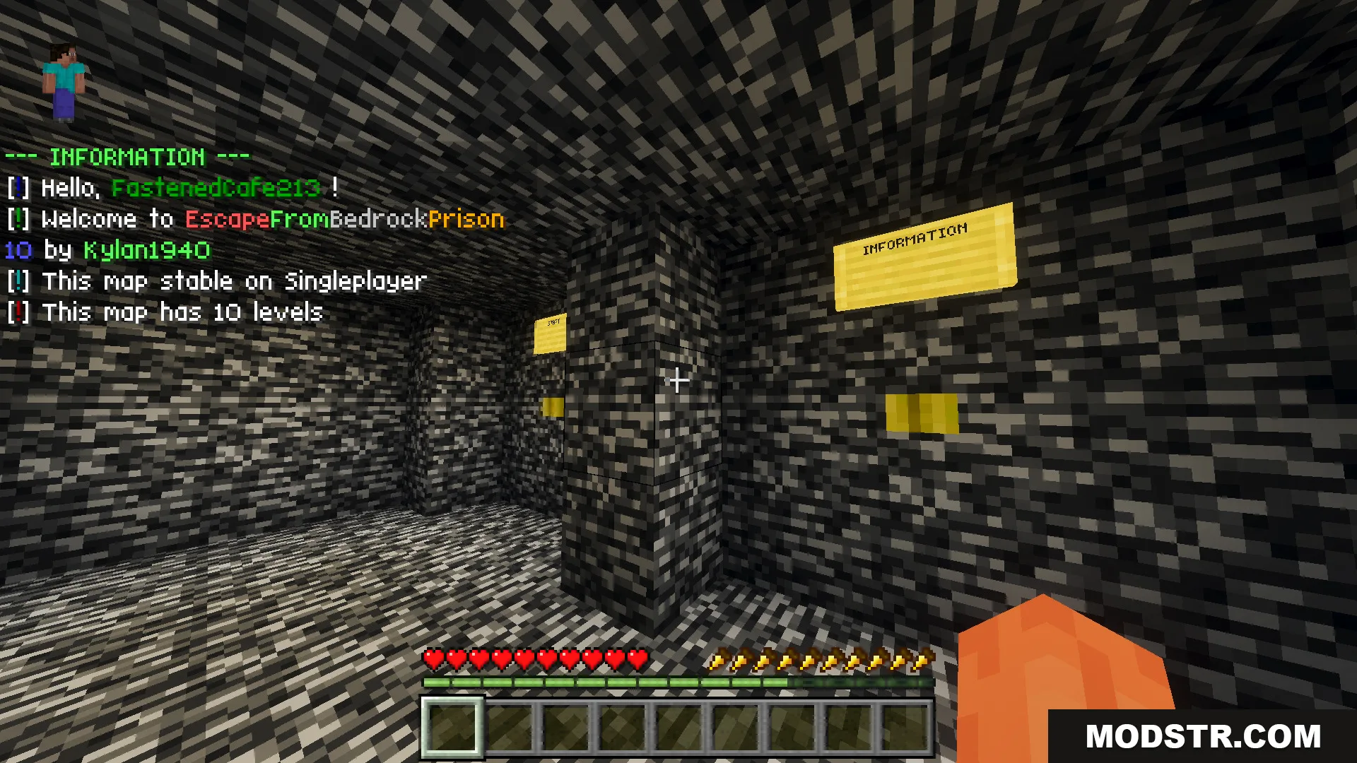Player in a bedrock room starting the Escape From Bedrock Prison map