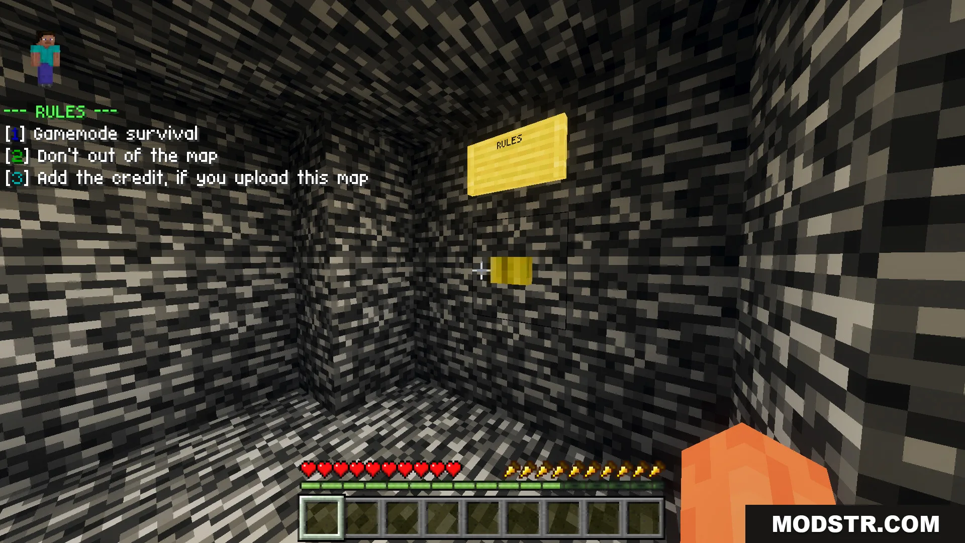 A bedrock room showing rules for the prison escape map series finale