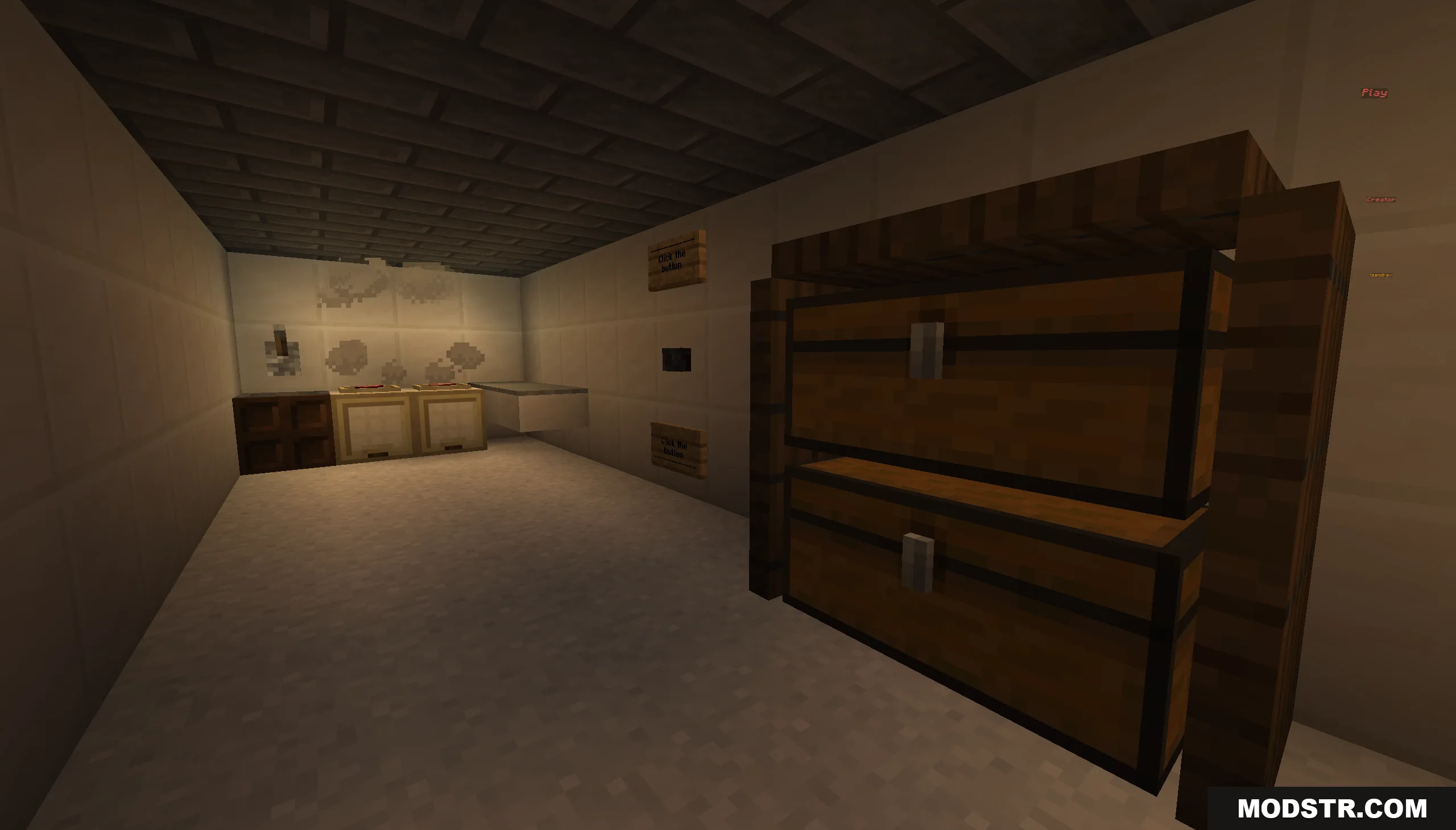 Prison kitchen room featuring large storage chests and cooking furnaces on the wall