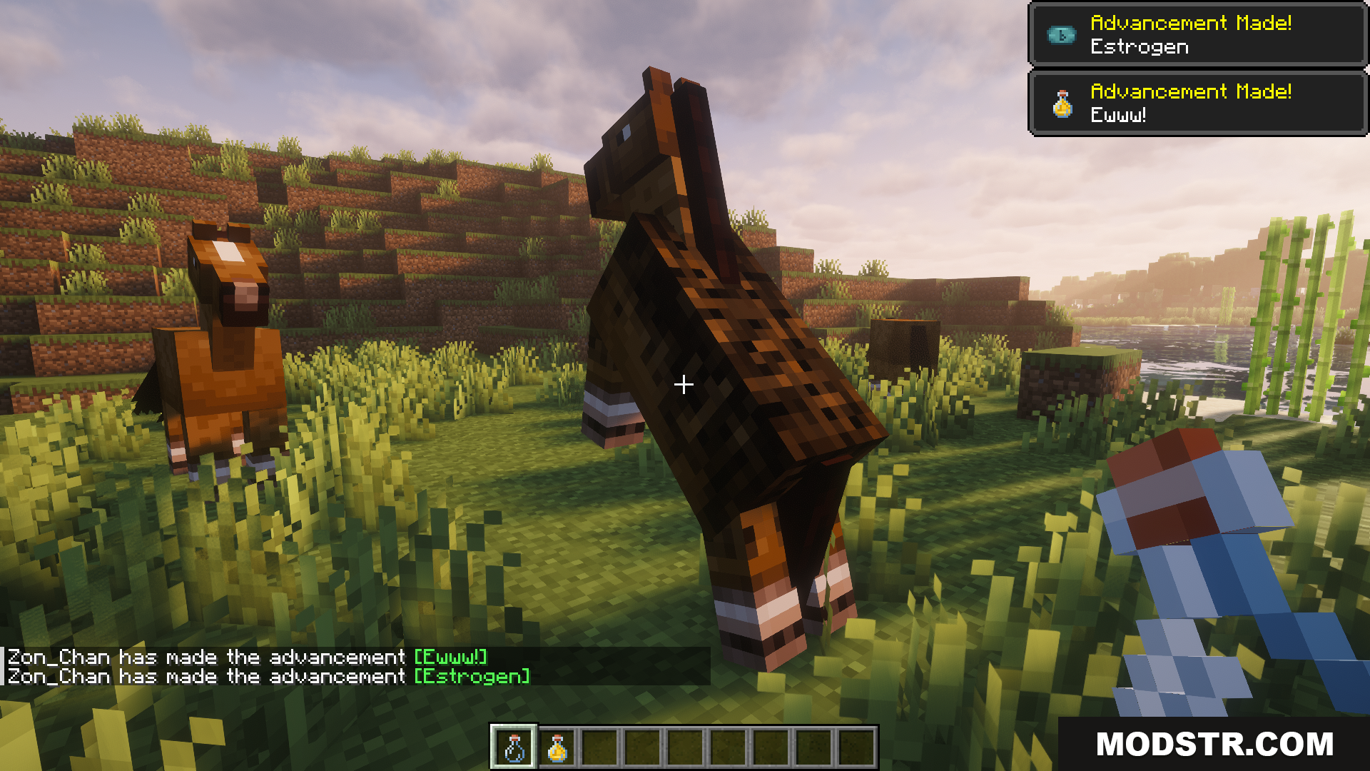 Estrogen Mod Screenshot 4 Player earns advancements after collecting fluid from a horse