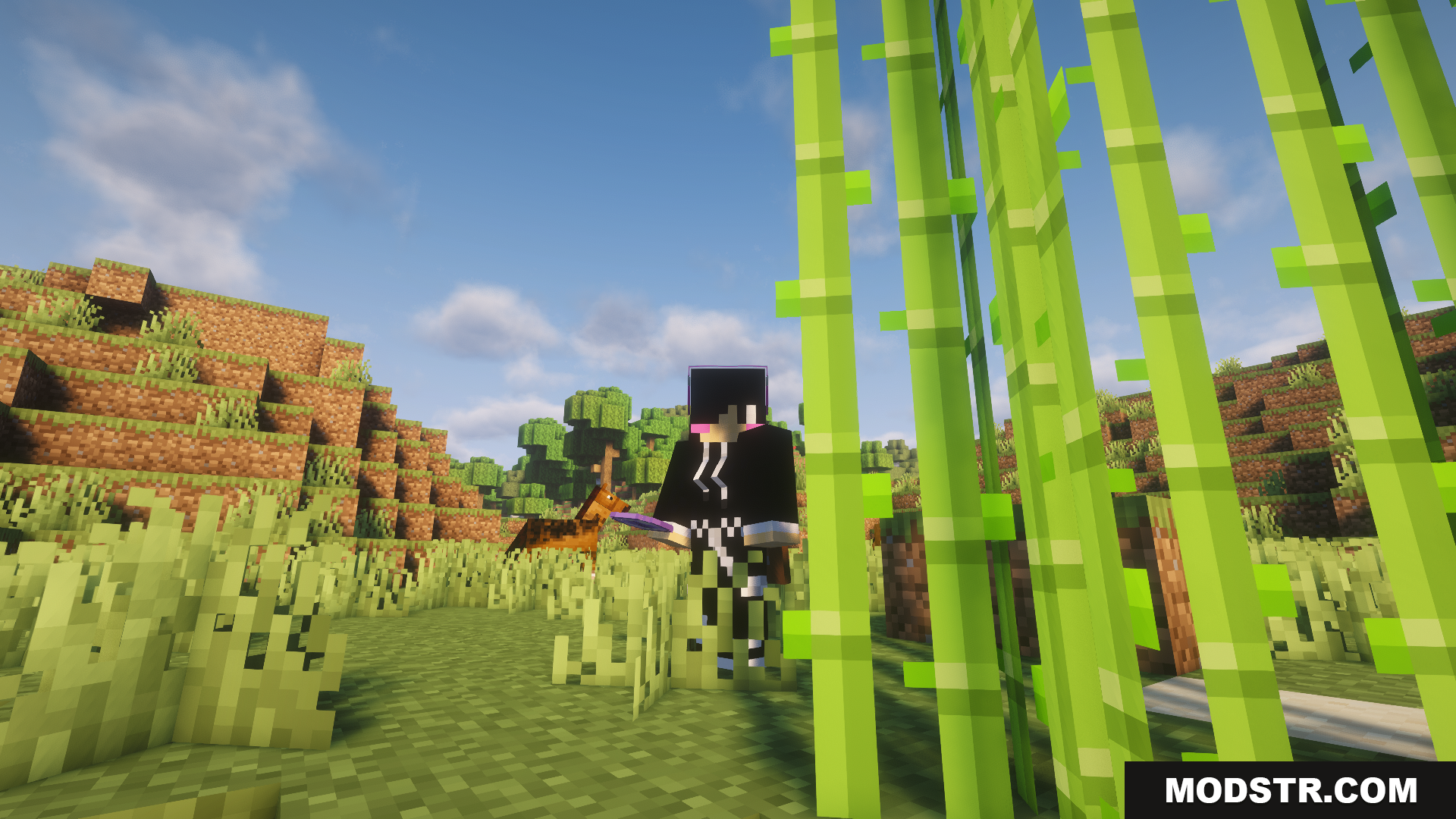 Estrogen Mod Screenshot 7 Player character with custom skin standing in bamboo