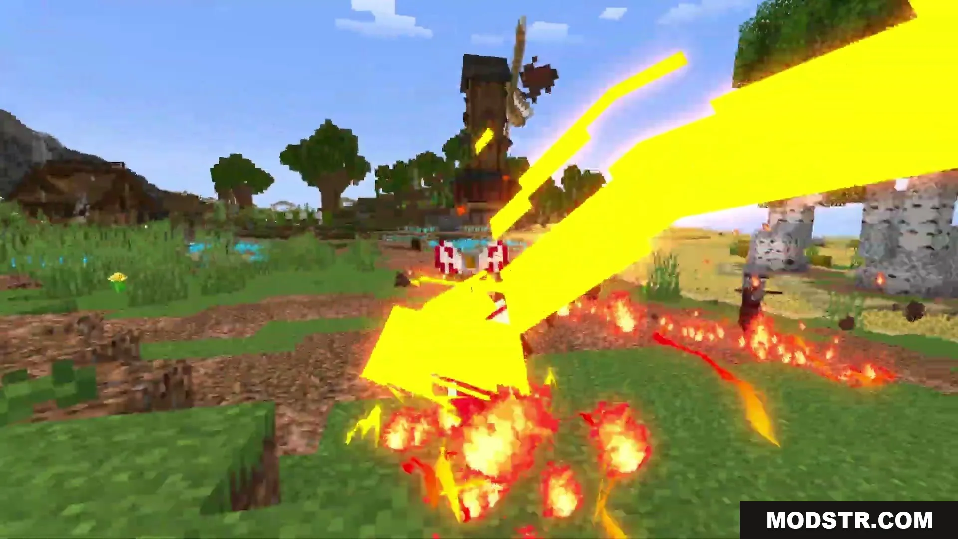 Eternal Ember Blight Mod Screenshot 12 A massive yellow energy beam strikes the ground during a powerful fire attack