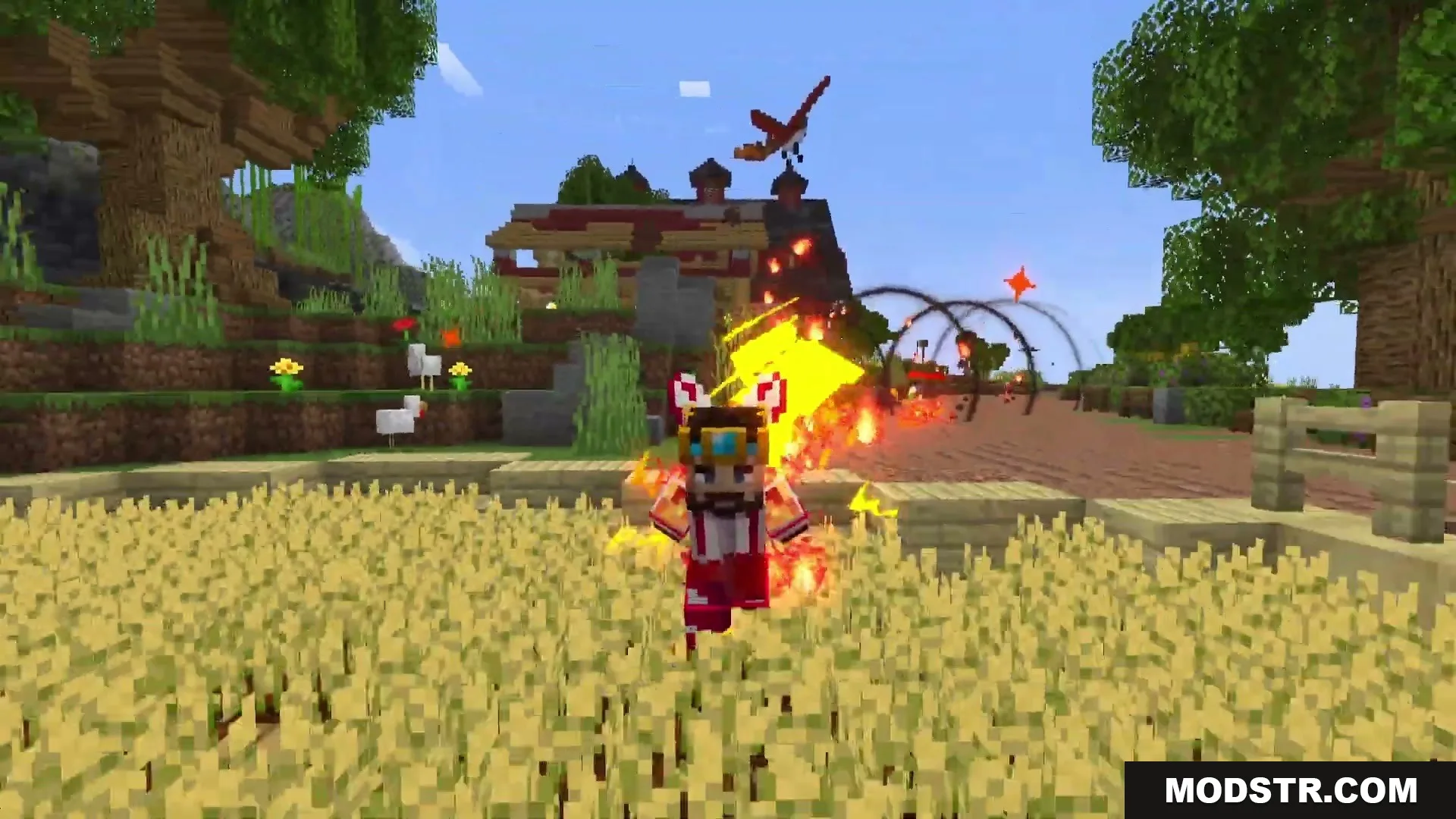 Eternal Ember Blight Mod Screenshot 19 A player using the Phoenix innate technique while surrounded by fire and wheat
