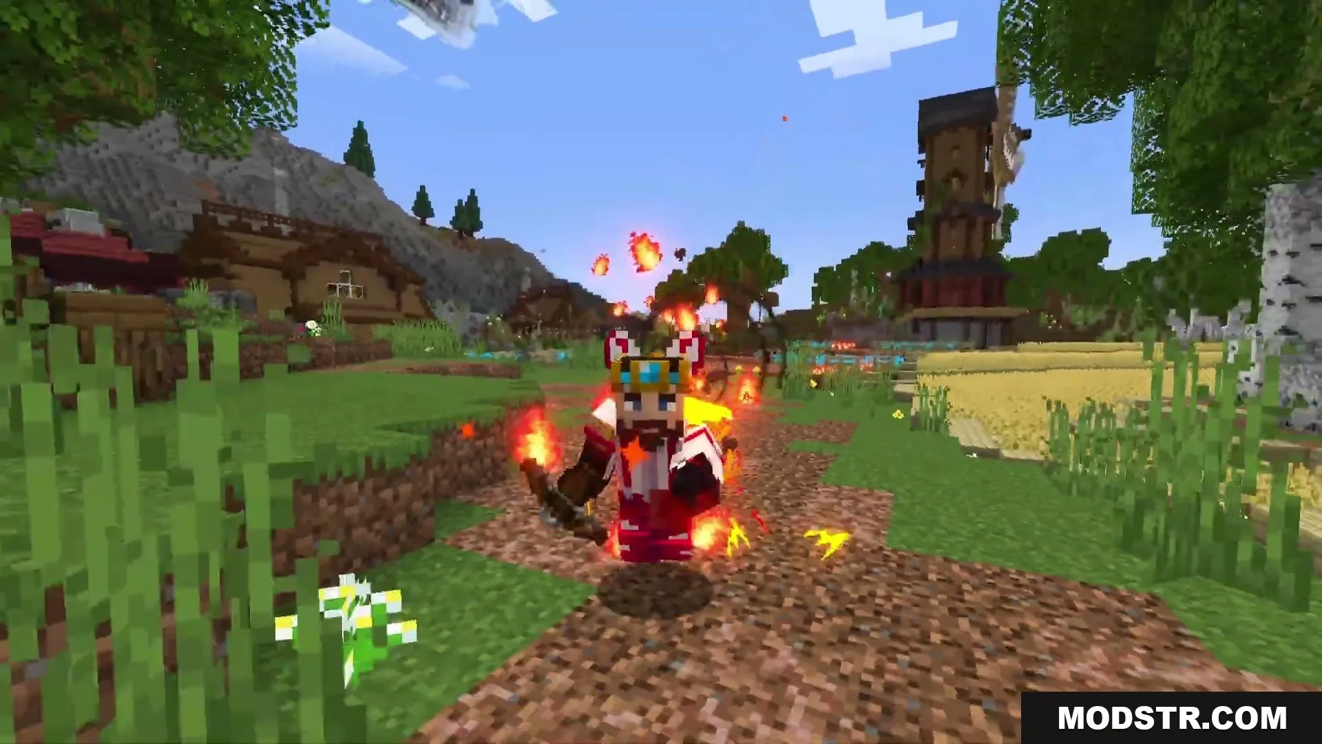 Eternal Ember Blight Mod Screenshot 16 Crowned player character stands surrounded by floating fireballs and glowing fire particles