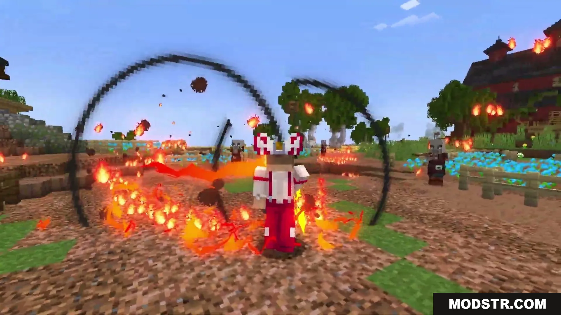 Eternal Ember Blight Mod Screenshot 10 Character uses a circular fire ability to trap and burn surrounding enemy mobs