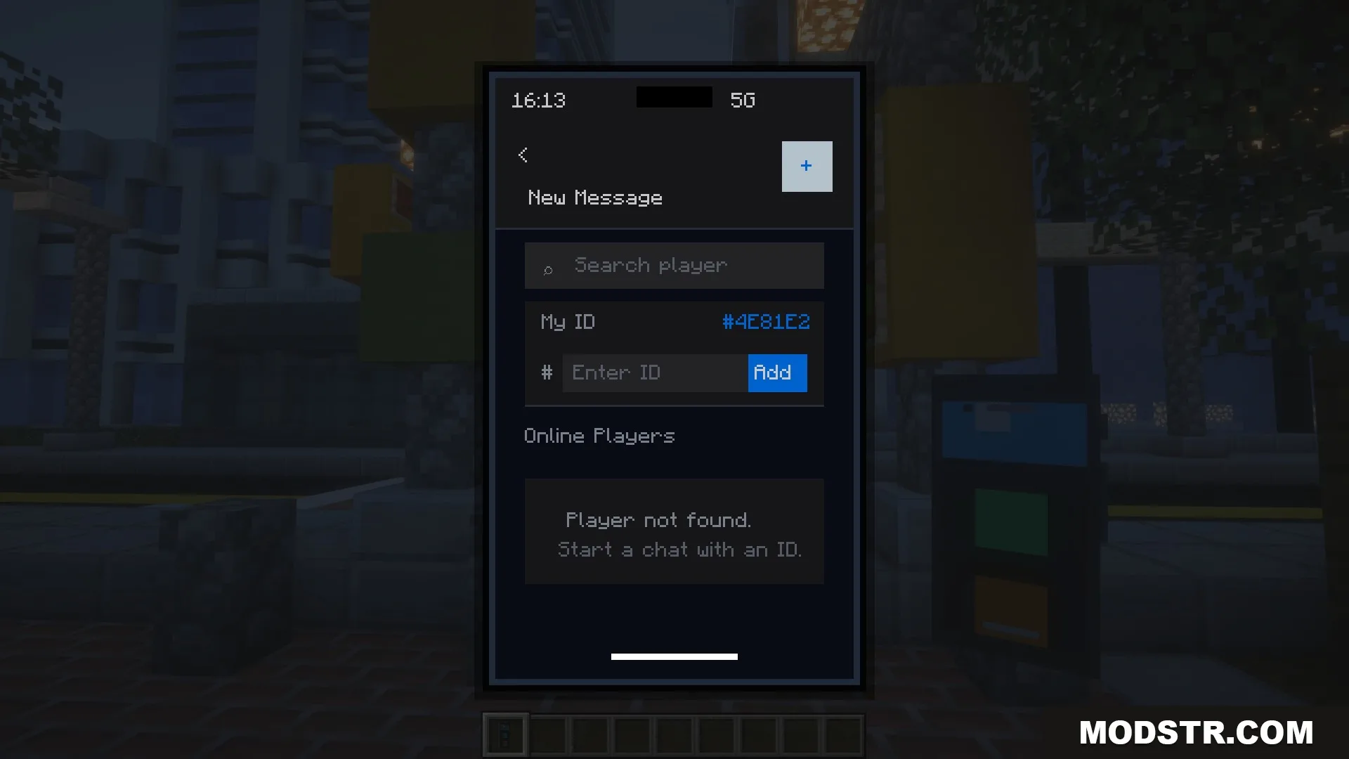 Ether Link Connect Mod Screenshot 5 A smartphone messaging interface in Minecraft for adding friends and sending texts