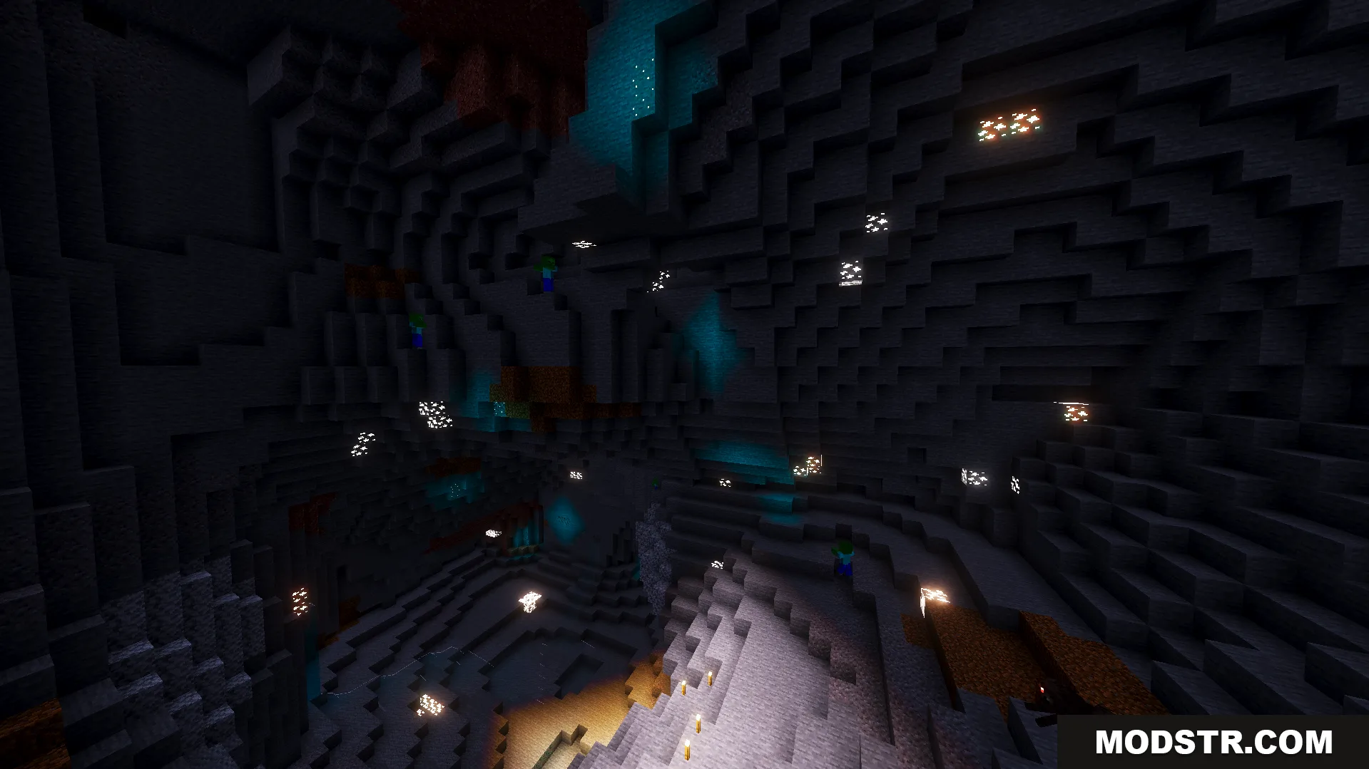 Ethereal Mystic Shader Screenshot 4 Deep caves feature a soft moonlit style with blue and violet colors