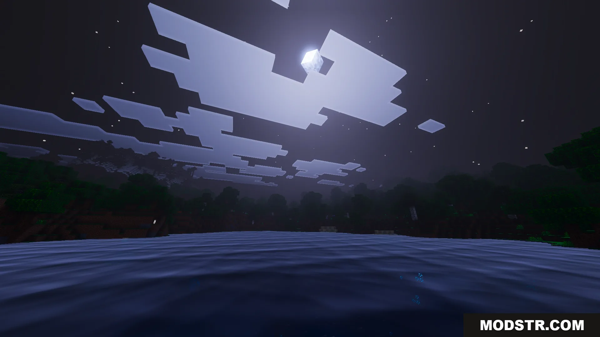 Ethereal Mystic Shader Screenshot 6 Animated water with glowing ripples reflecting the moon in a misty world