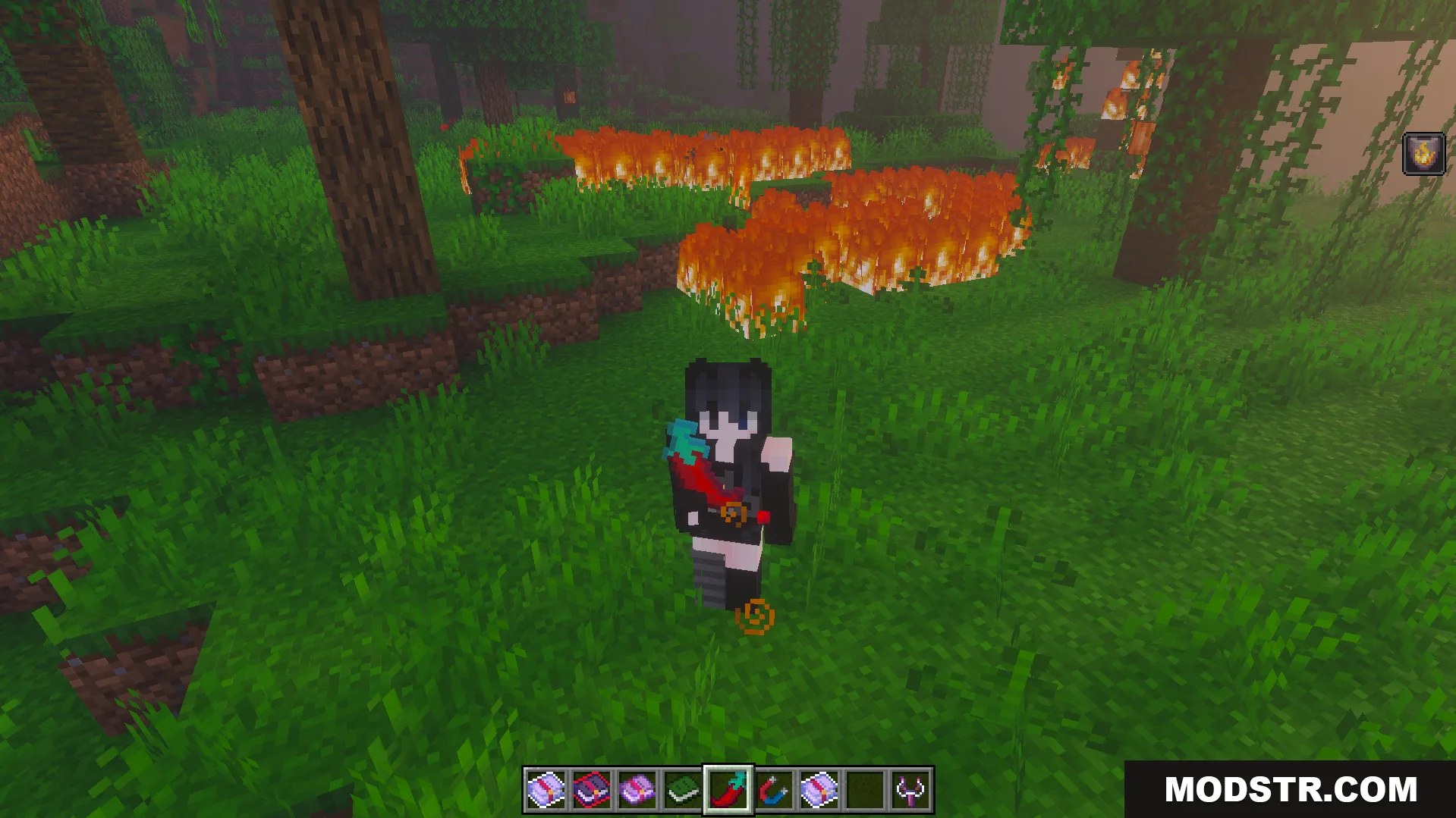 Euforias Items Addon Screenshot 7 Player holding a red chili pepper item with fire burning in the background