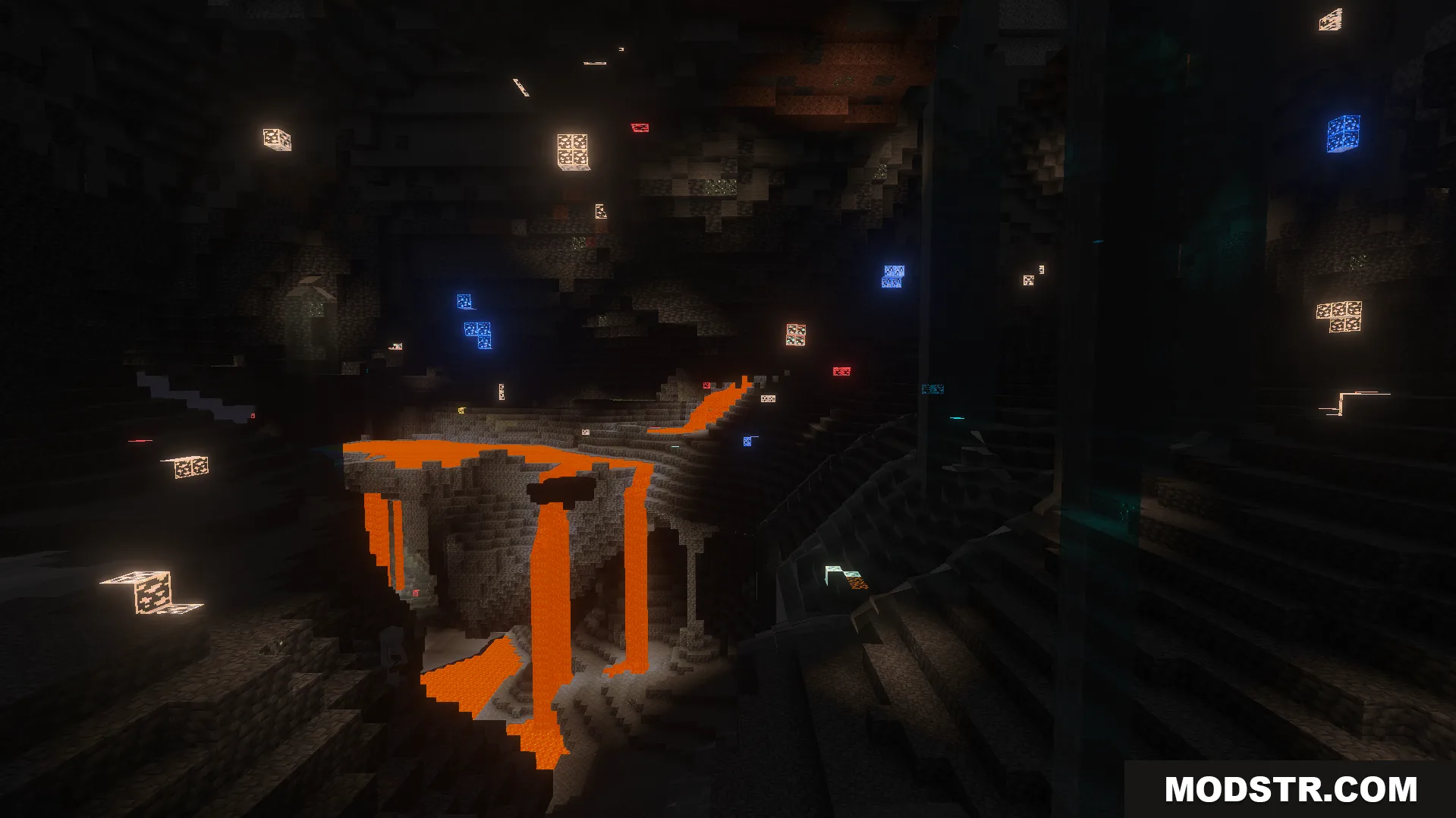 EuphrosyneLights Glowing Ores Texture Pack Screenshot 8 Lava falls and glowing ores in a deep cavern