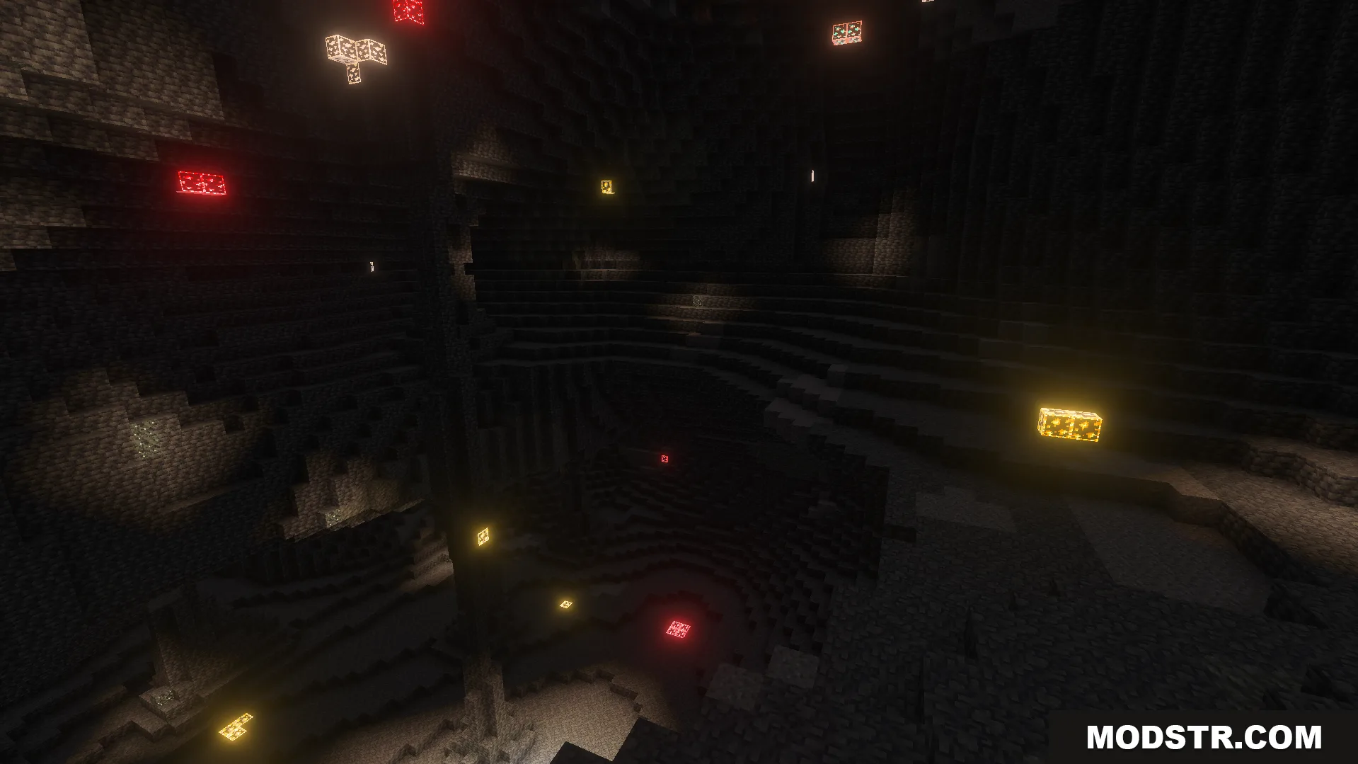 EuphrosyneLights Glowing Ores Texture Pack Screenshot 4 Glowing ores illuminating a dark cave in a Minecraft world