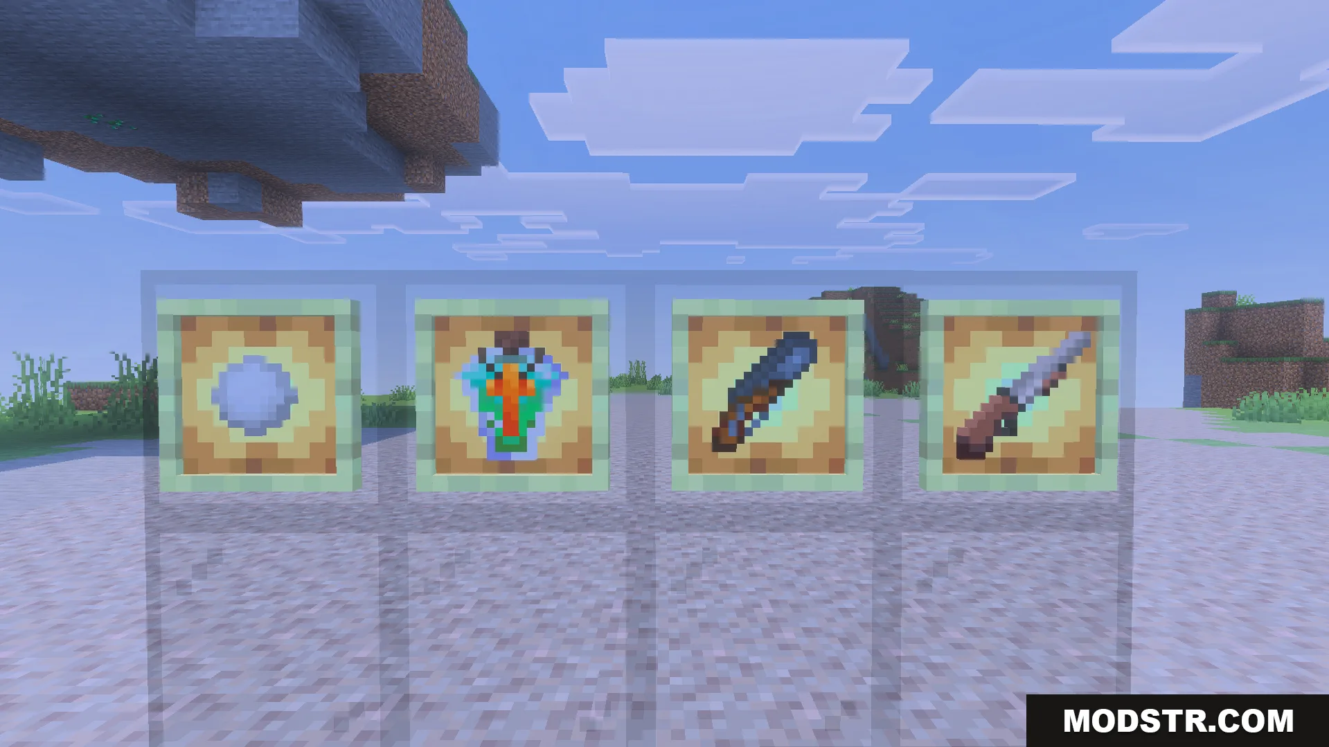 Four rare items including a pistol and holy water in item frames