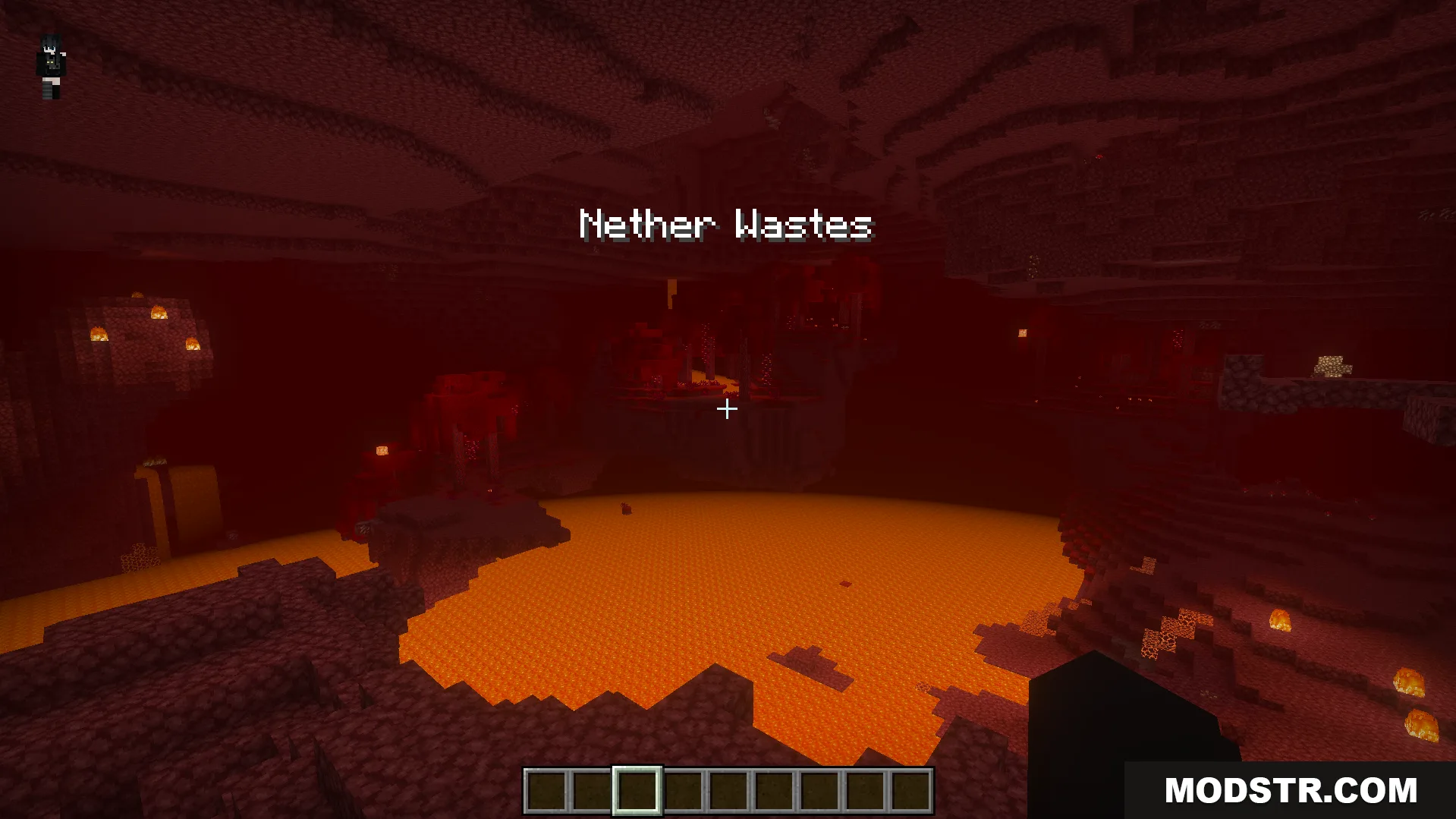 Explorers Title Addon Screenshot 5 Explorers Title Addon shows the name of the Nether Wastes biome on screen