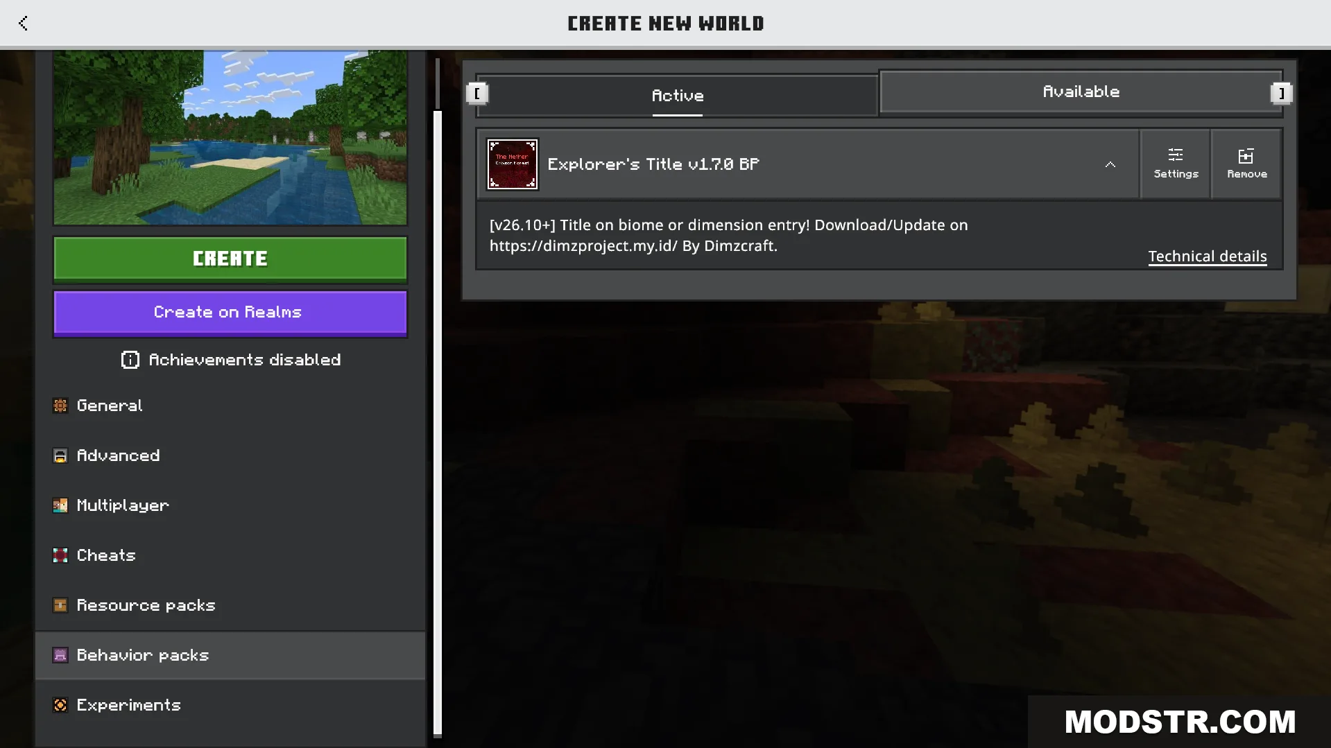 Explorers Title Addon Screenshot 1 Activating the Explorers Title behavior pack in the world creation menu