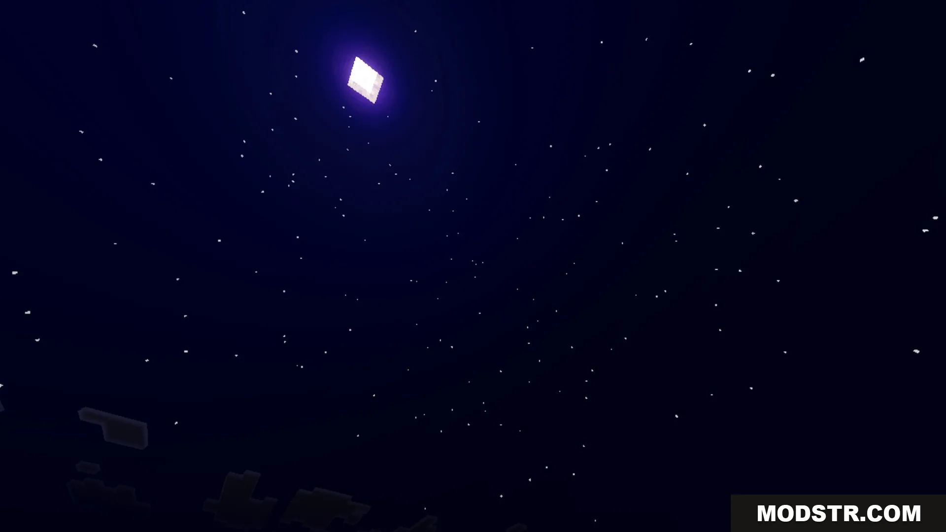 Fantasia Shader Screenshot 5 A glowing square moon shines brightly in the starry night sky of Minecraft