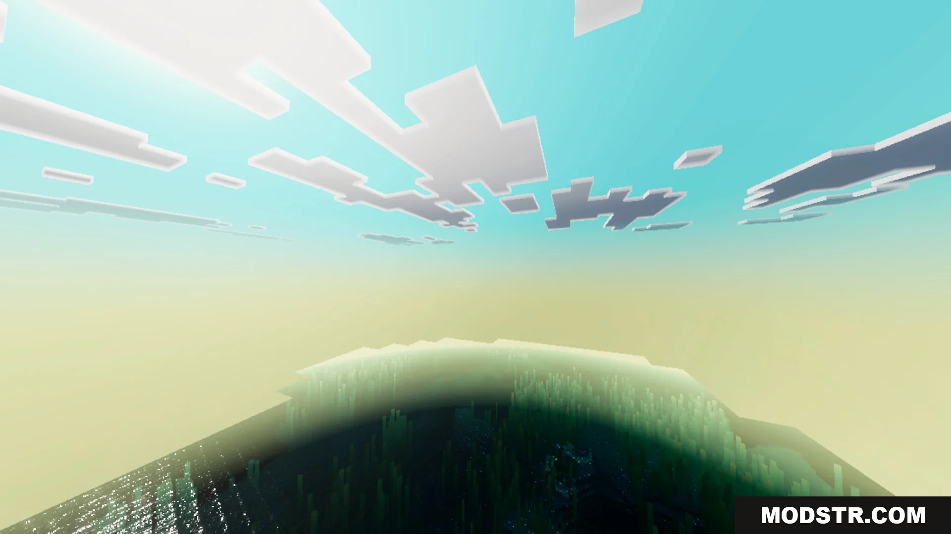 Fantasia Shader Screenshot 6 Vibrant anime style clouds float across a bright and colorful daytime sky