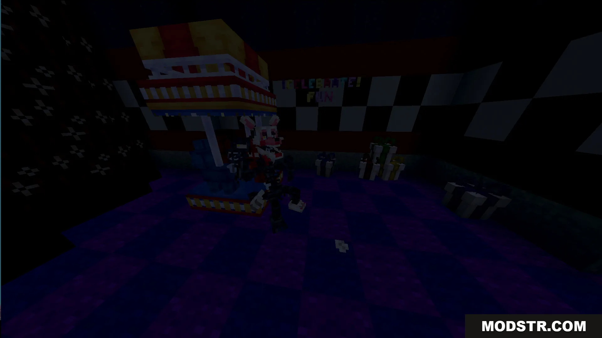 Fazbears Pizzeria Horror Ofv2 Map Screenshot 3 White and pink animatronic inside the Fazbears Pizzeria Horror OFv2 Map
