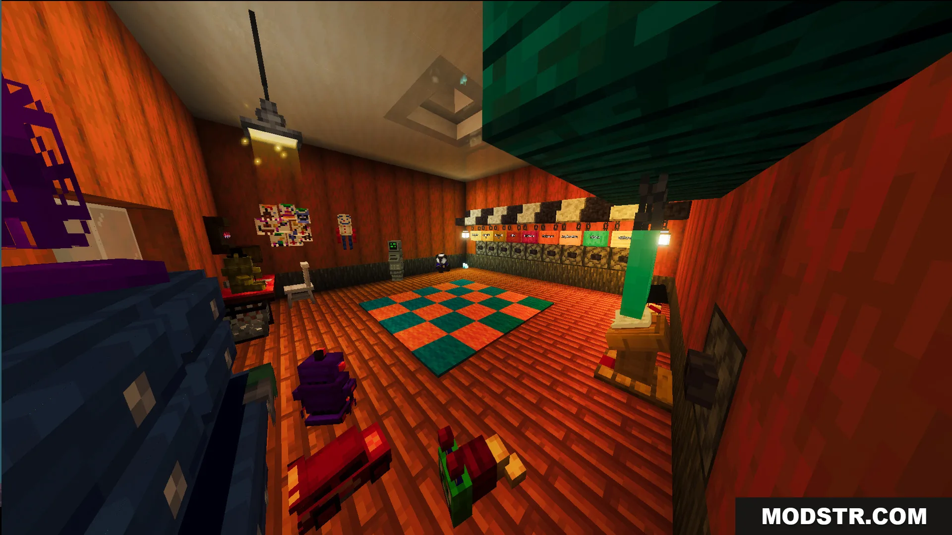 Fazbears Pizzeria Horror Ofv2 Map Screenshot 11 A room with a checkered rug and various custom blocks and furniture items