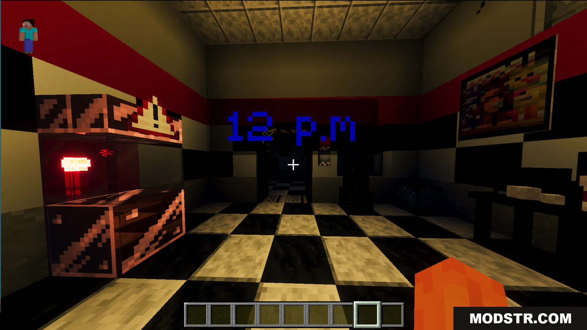 Fazbears Pizzeria Horror Ofv2 Map Screenshot 9 Fazbears Pizzeria Horror map showing a dark security office with a digital clock