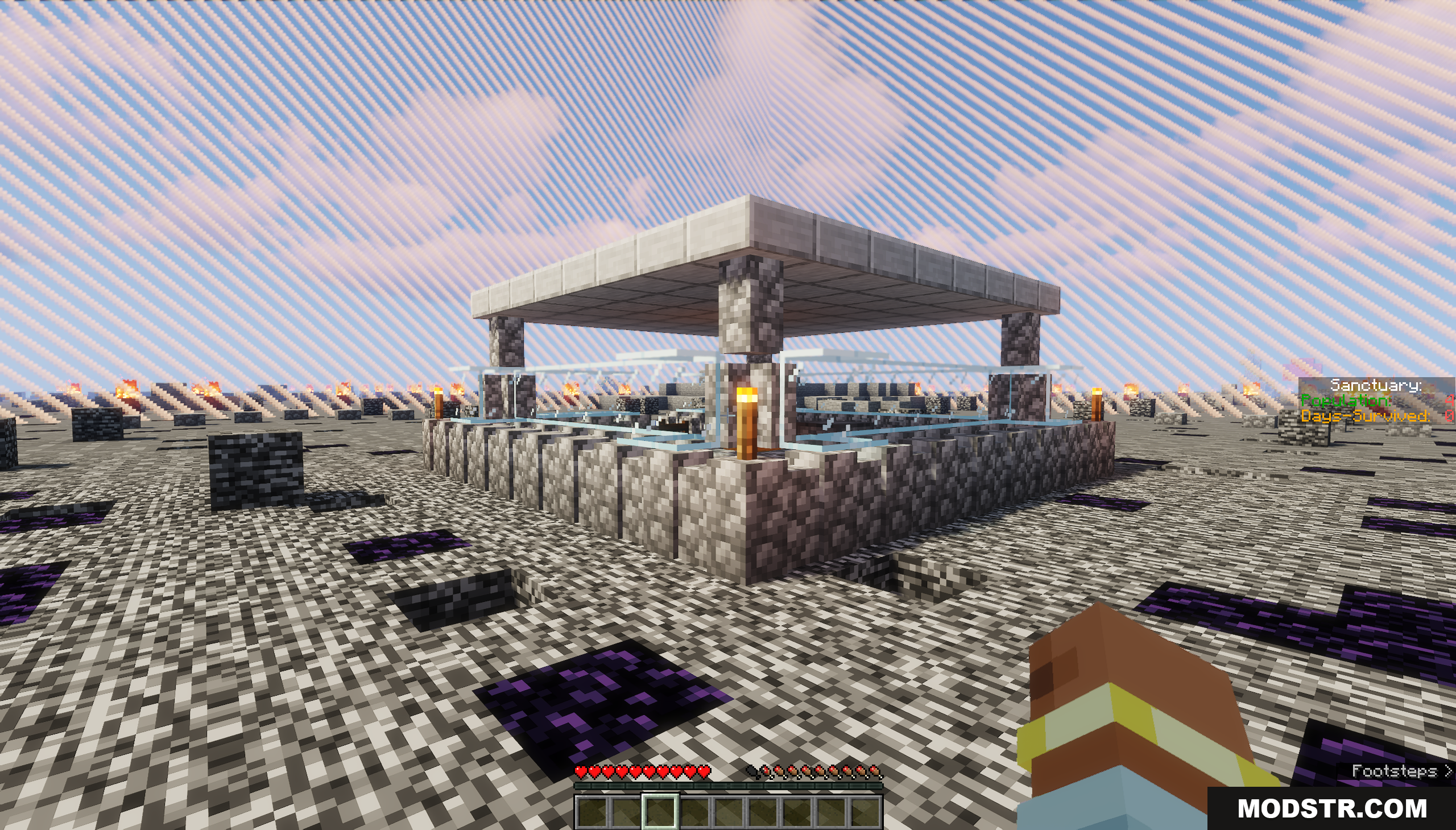 Final Battleground Map Screenshot 2 The cobblestone and glass Sanctuary safe zone surrounded by bedrock wasteland