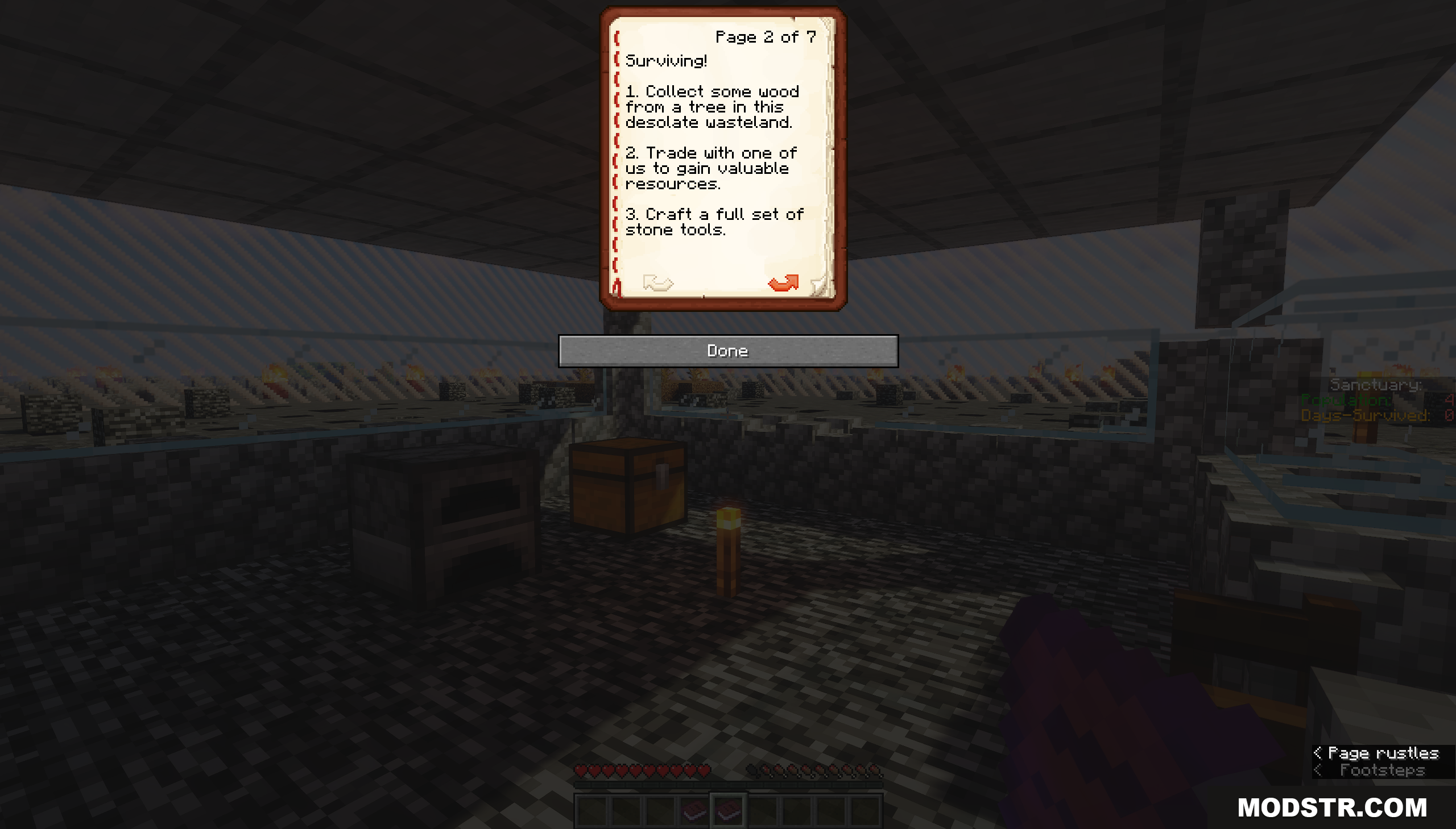 Final Battleground Map Screenshot 5 Player reading a survival quest book inside a cobblestone room