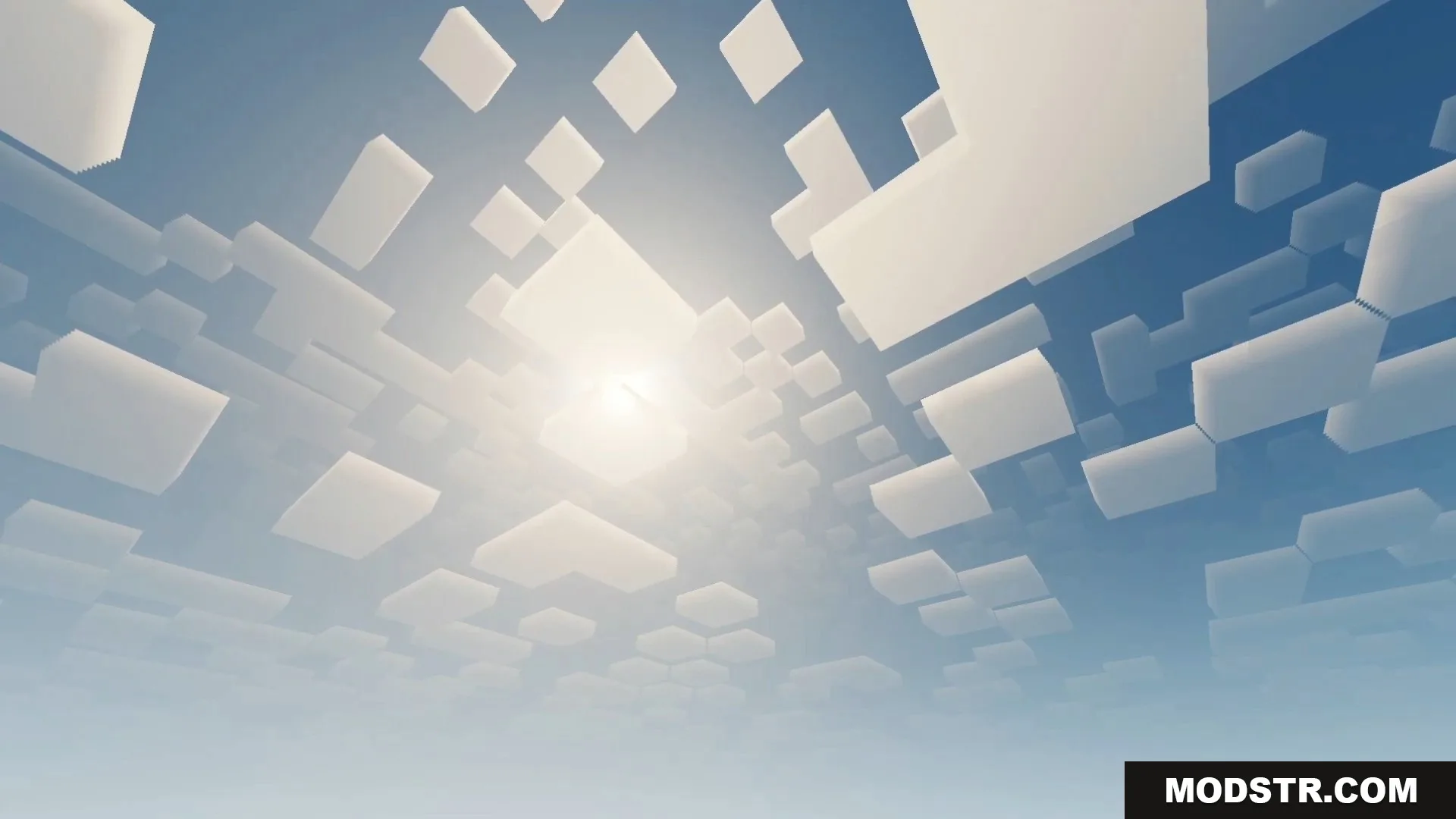 FirmamentCraft 5.0 Shader Screenshot 4 Bright sun shining through scattered blocky clouds in the Minecraft sky