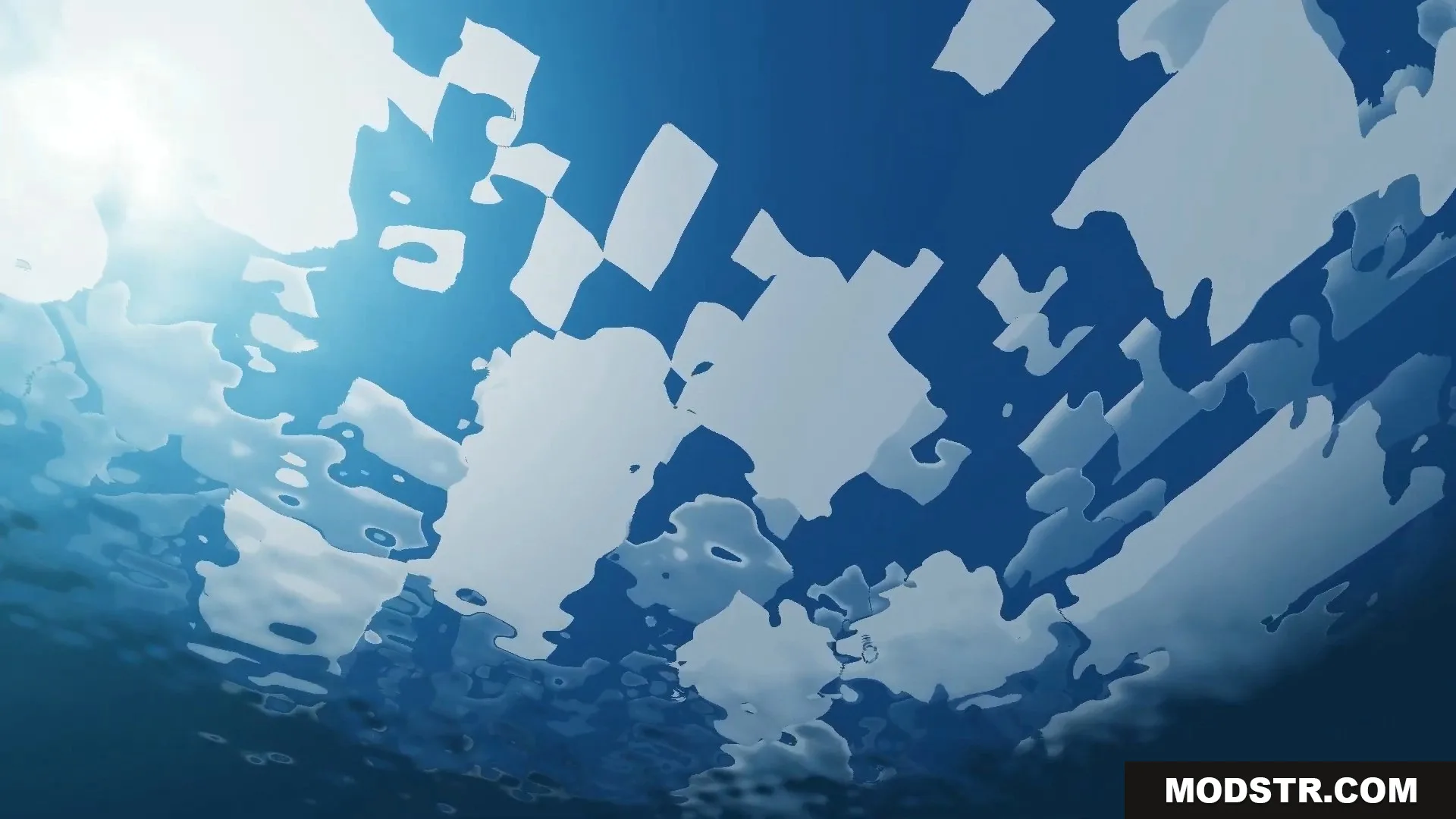 FirmamentCraft 5.0 Shader Screenshot 6 Underwater view looking up at realistic water ripples and clouds in the sky