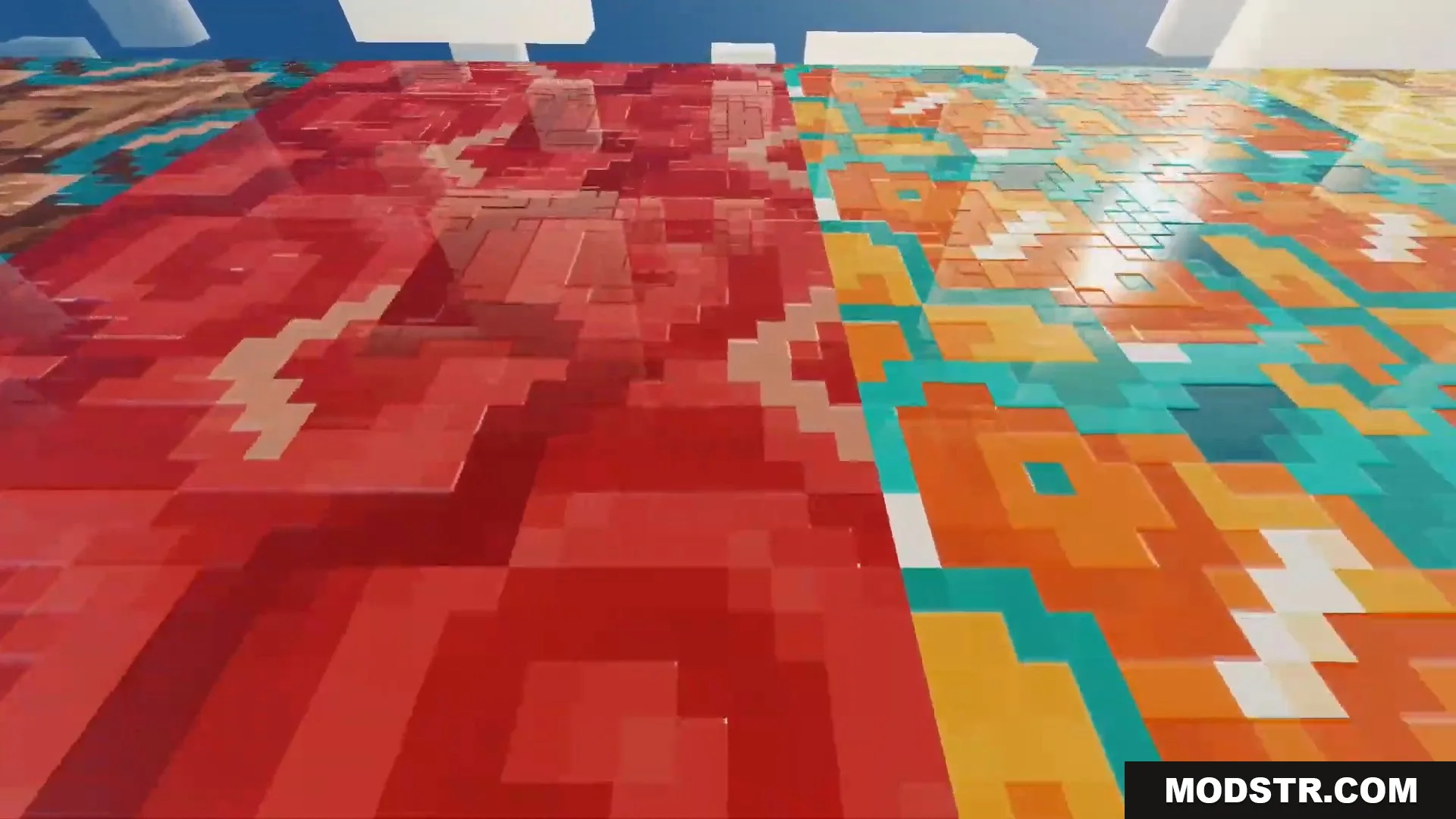 FirmamentCraft 5.0 Shader Screenshot 8 Glossy patterned blocks reflecting the sky in a close up view