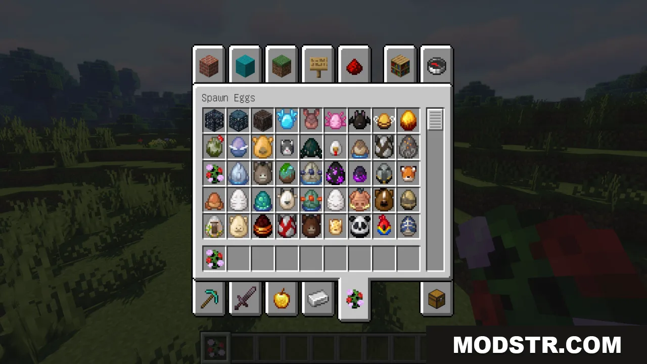 Creative inventory menu displaying the custom floral creeper spawn egg item