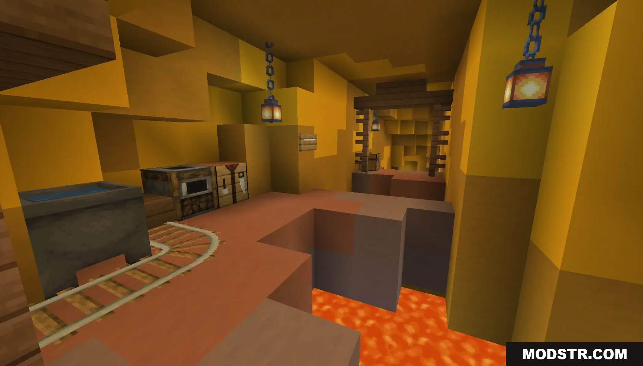 Flow Parkour Map Screenshot 3 Flow Parkour Map featuring a desert mine interior with a lava pit