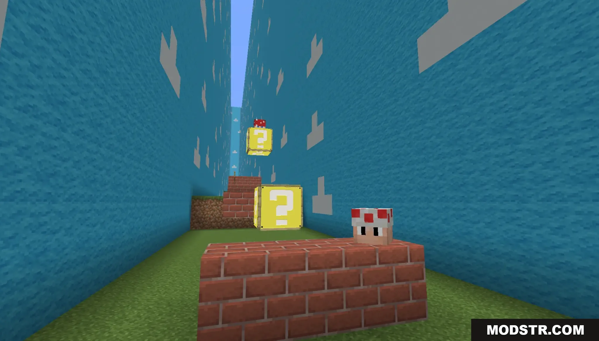 Flow Parkour Map Screenshot 4 Super Mario themed parkour level with question blocks and brick platforms