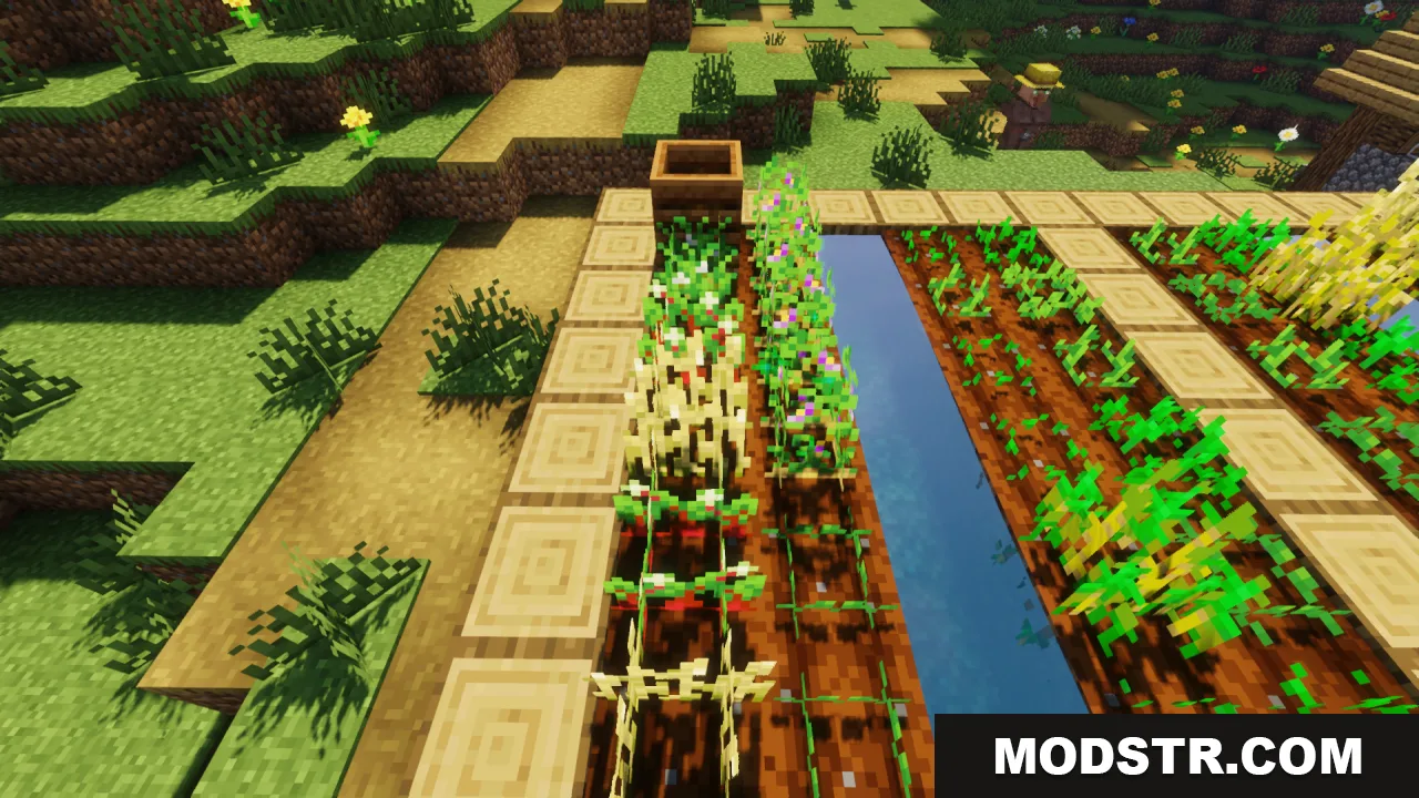Flowering Crops Growth Marker Resource Pack Screenshot 11 Minecraft farm showing fully grown crops with small colorful flowers on top