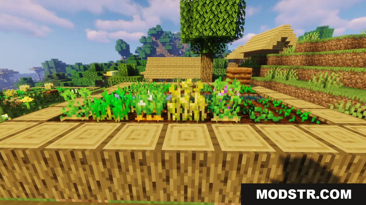 Flowering Crops Growth Marker Resource Pack Screenshot 7 Close up of a raised wooden farm bed with fully grown flowering crops