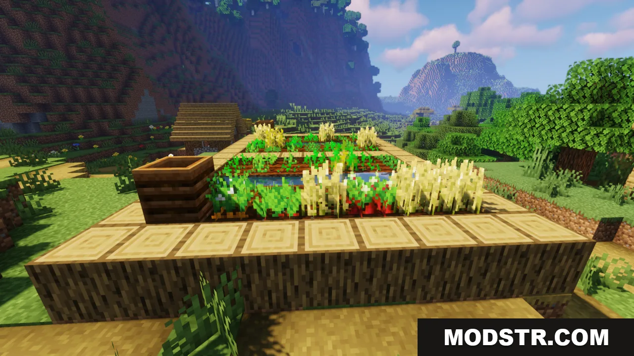 Flowering Crops Growth Marker Resource Pack Screenshot 10 Minecraft raised garden bed with a composter and fully grown flowering crops