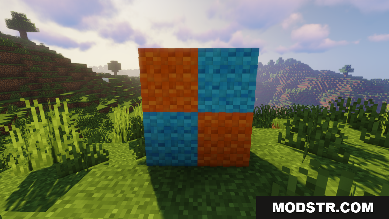 Fluffy Carpets Texture Pack Screenshot 3 A checkerboard wall of orange and cyan fluffy wool blocks